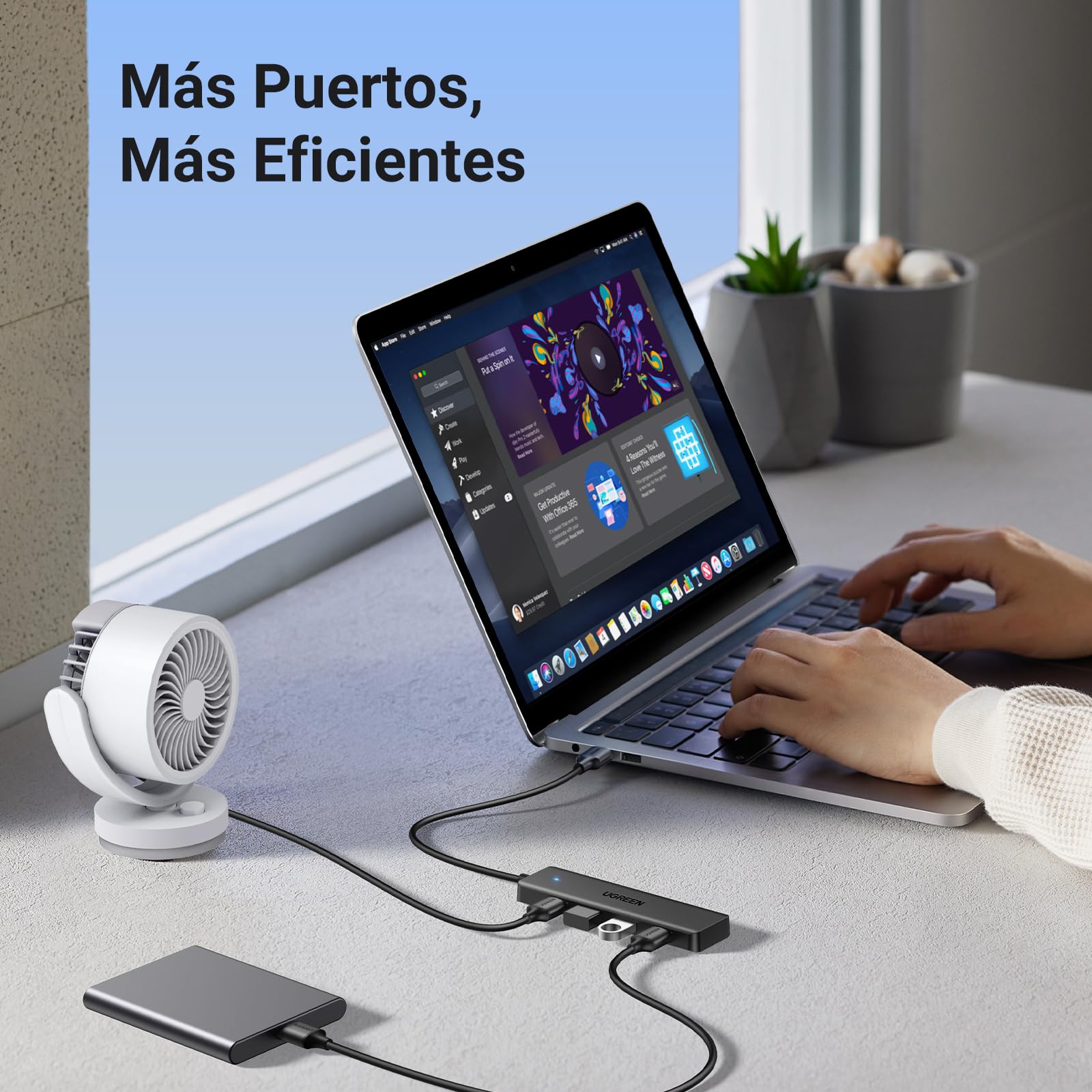 UGREEN Hub USB 3.0 con 4 Puertos Adaptador Ladron Multipuertos 5Gbps Alta Velocidad Compatible con MacBook Pro Air iMac Surface XPS PC Portátil Disco Duro Teclado Ratón PS5 (15cm) — view 7