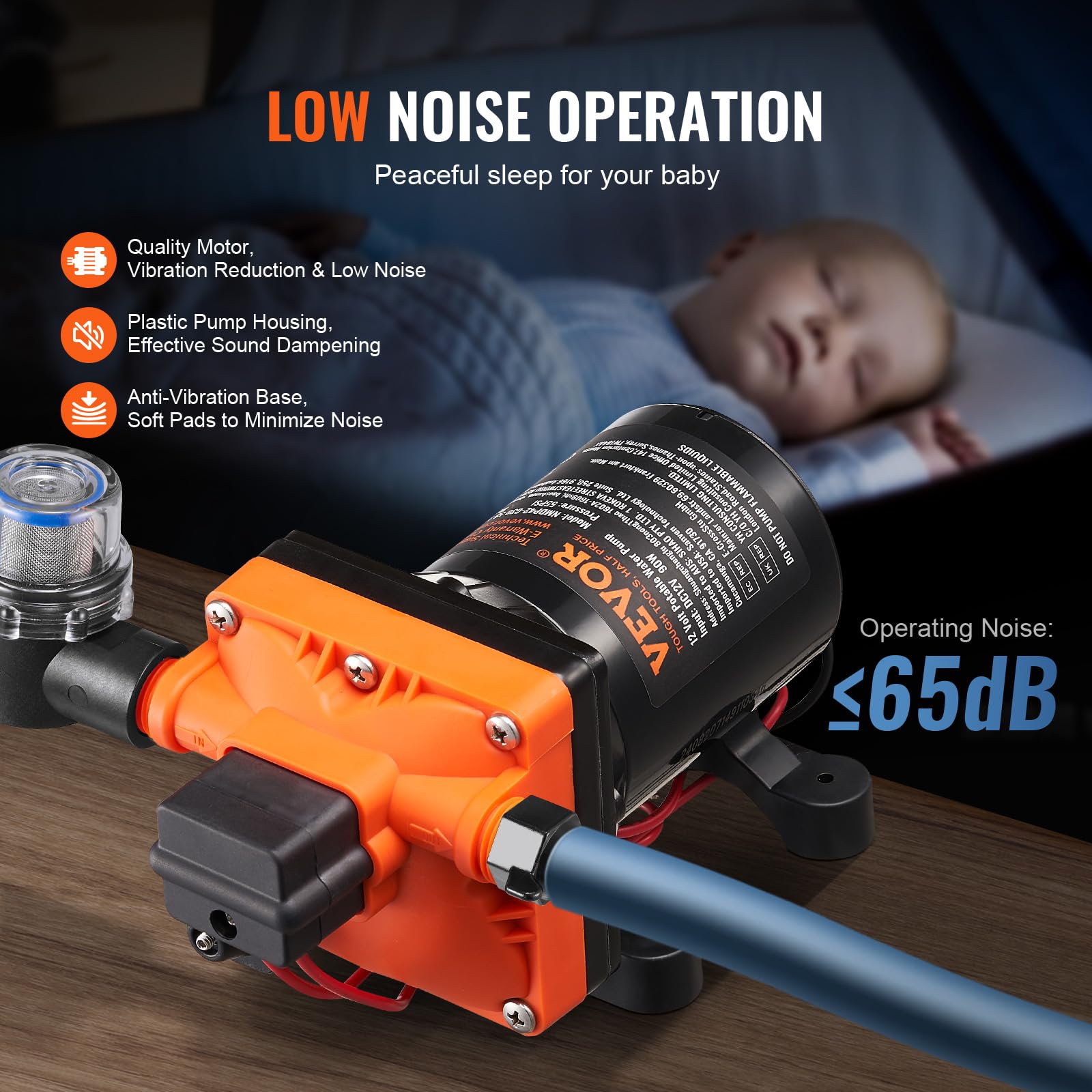 VEVOR Bomba de Diafragma 12 V 11,36 L/min 4 Cámaras 40-100 PSI 55 PSI Puerto MNPT 12,7mm