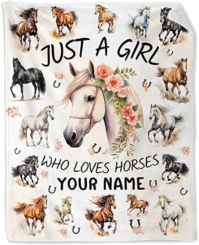 Personalized Horse Blanket for Girls - 40" x 50" Inches Cute Throw Blanket for Kids Boys - Warm Cozy Throws for Sofa, Crib & Bed