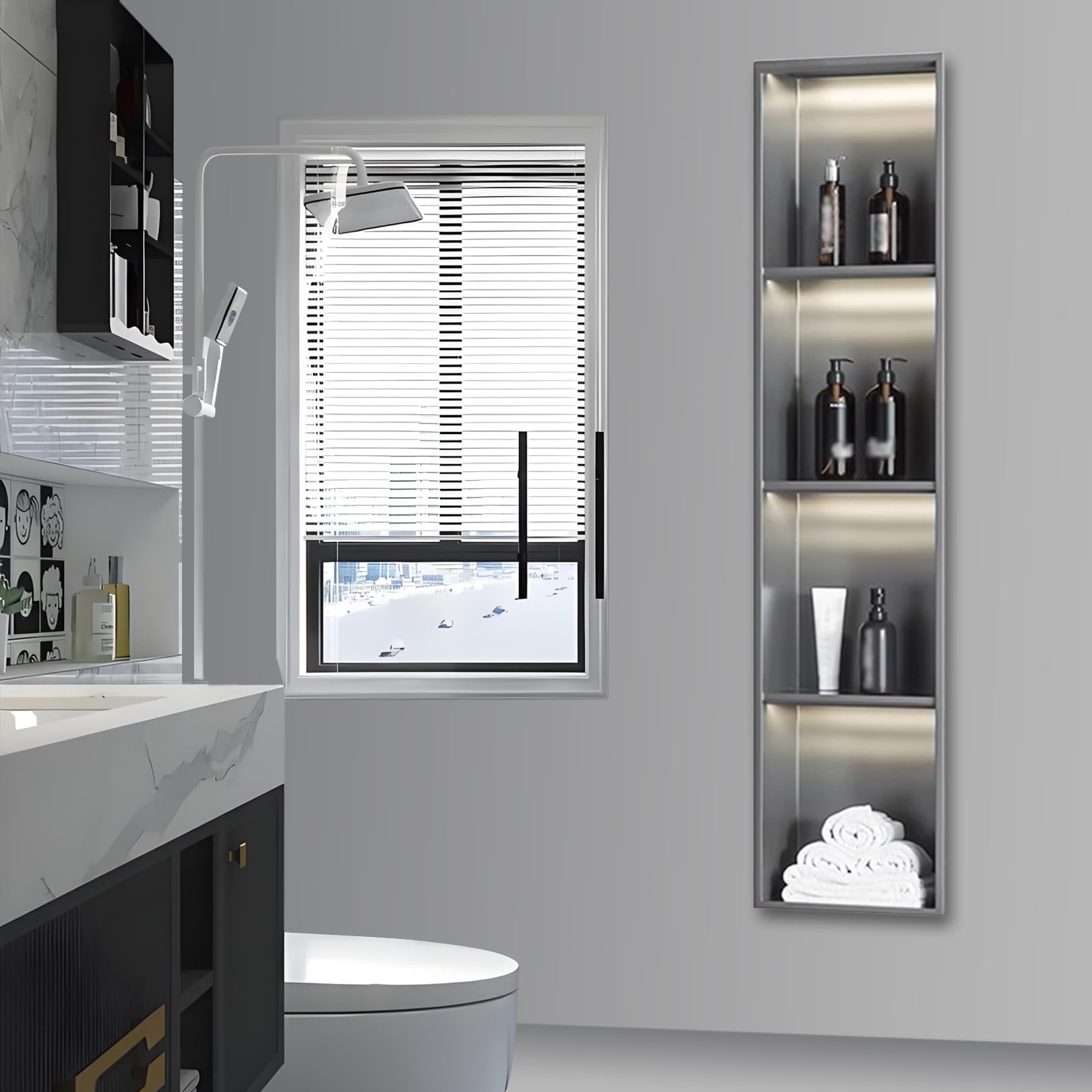Niche de douche sans résidus pour optimiser le rangement mural encastré de salle de bain