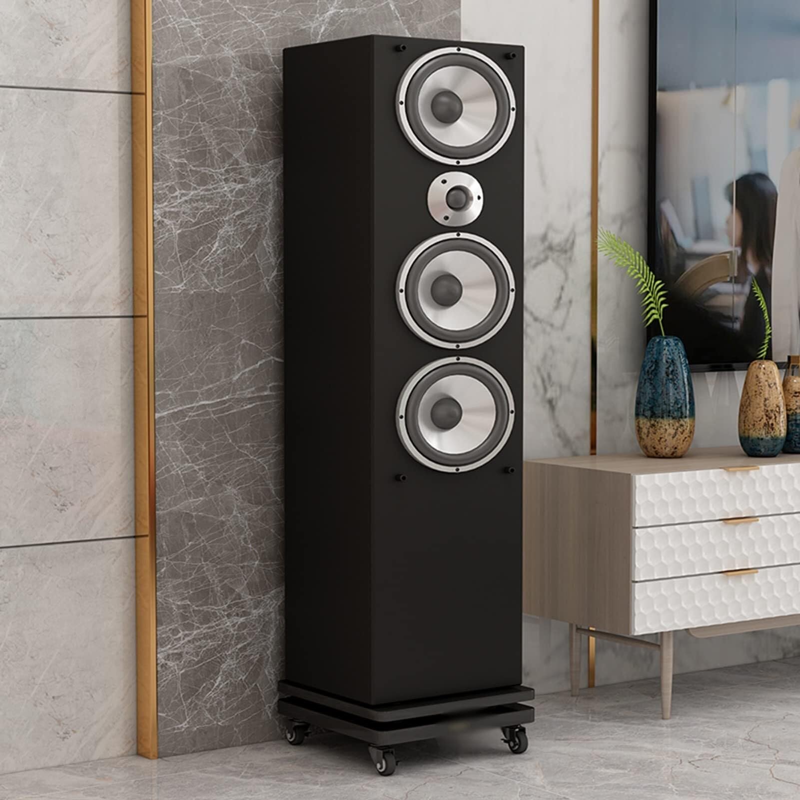 JingNian Supporto Isolamento Subwoofer 2 Livelli Base di Disaccoppiamento per Casse Piattaforma Acustica Mobile su Ruote con Punte in Rame MDF 25mm(30x35cm)
