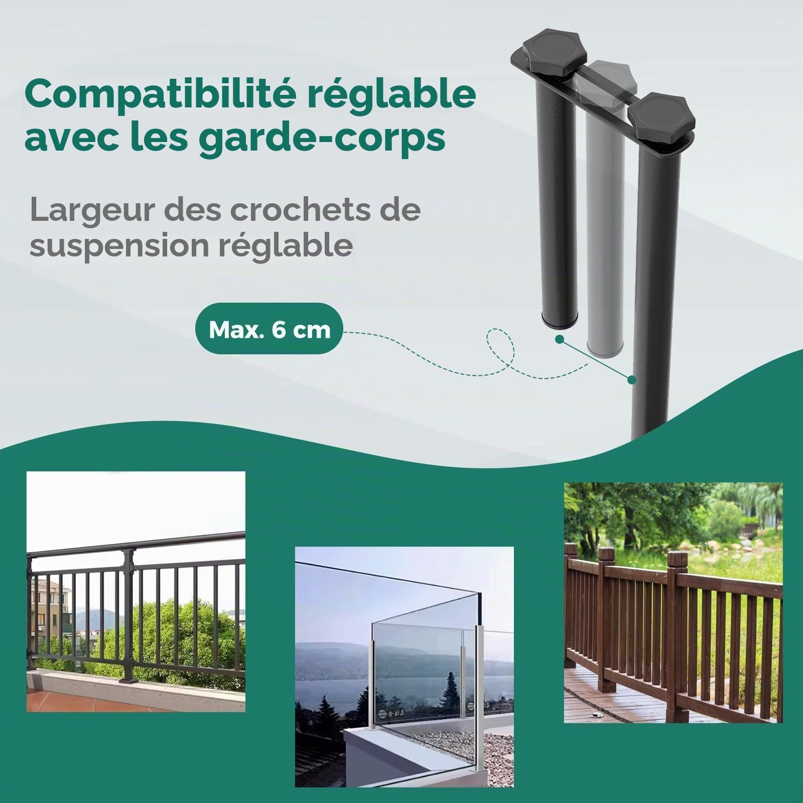 FANTASK 60,5 x 40,5 cm - Table de Balcon Pliable avec Crochets de Suspension réglables - Table de Balcon en métal - Capacité de Charge de 23 kg - Noire