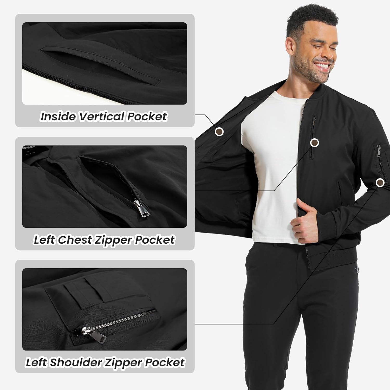 Men's Bomber Jackets Windbreaker Lightweight Zip Up Fall Coats Spring Golf Work Jacket - Image 3