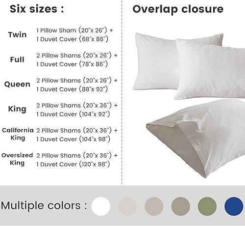Miniatura 6 de BISELINA Juego de funda de edredón 100% algodón, tejido de gofre, 2 piezas (1 funda de edredón, 1 funda de almohada), reversible, suave, agradable