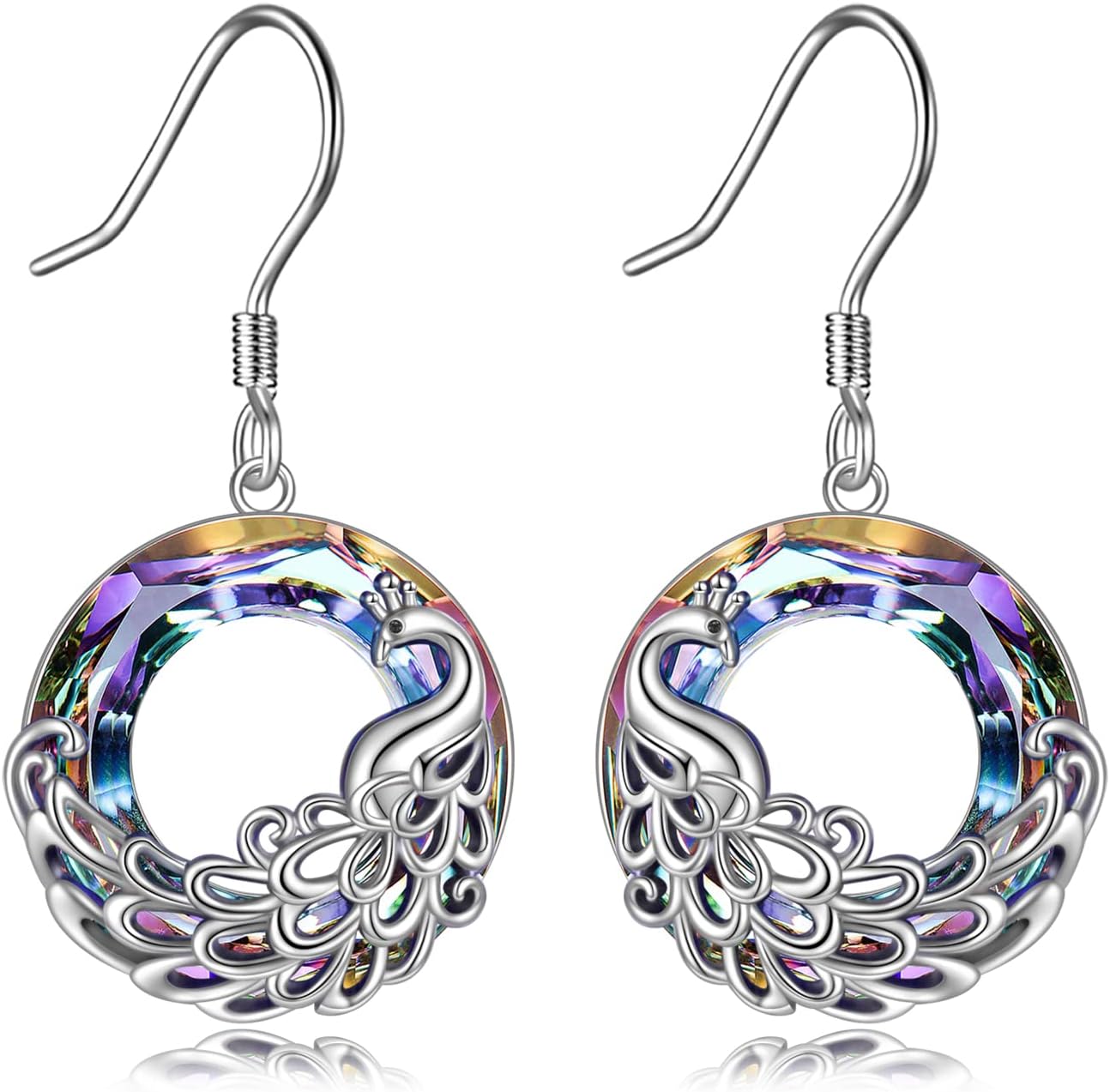 Peacock Earrings Sterling Silver Crystal Peacock Dangle Earrings Cute Animal Jewelry Gifts for Women