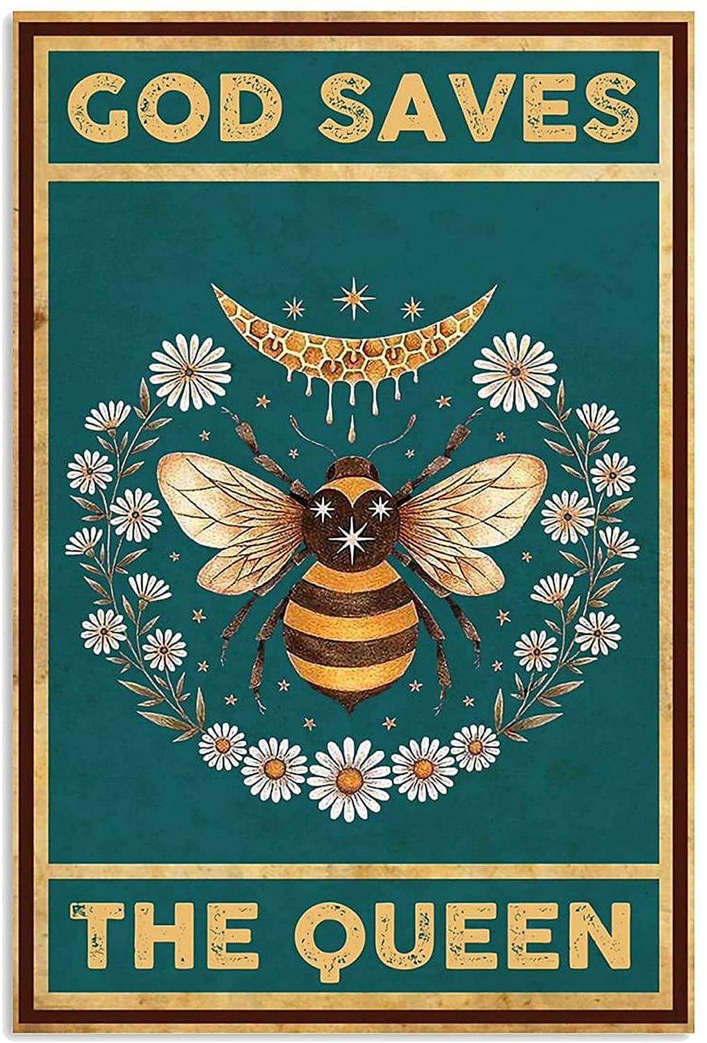 Xiddxu Retro Tin Sign,Vintage Retro Style Bee-God Saves The Poster,Metal Sign Retro Wall Decor for Home Cafes Office Store Pubs Club Sign Gift 12x16 Inch Inch Plaque Tin Sign,Vintage Wall Home Decor