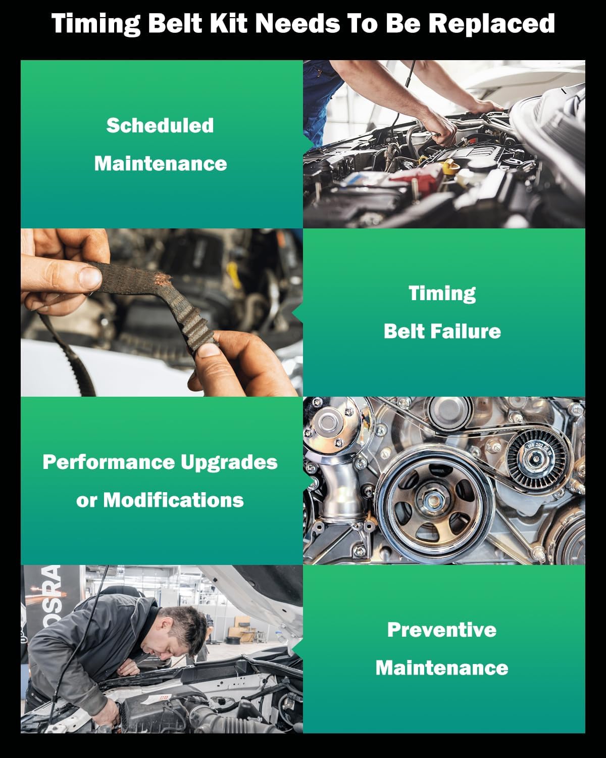 SCITOO Timing Belt Kit TS26282 WP122 2510026902 4PK845 24312-26050 24810-26020 25212-26021 Timing Belt Water Pump Kit 2001-2011 for Hyundai accent