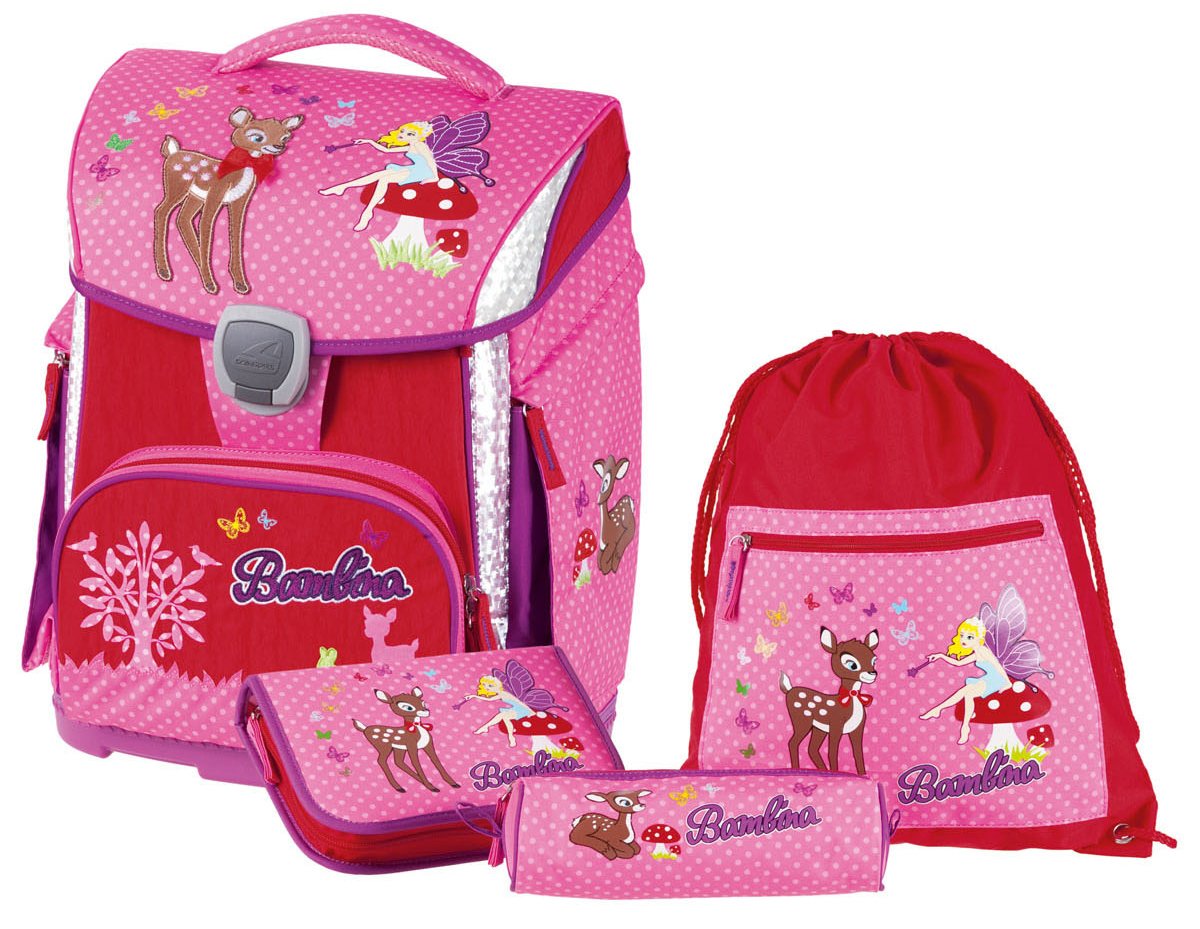 Schneiders Bambina - Set di 4 zaini per la scuola, rosa / rosso