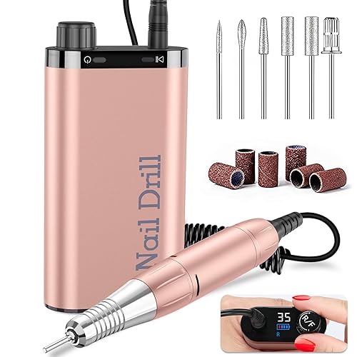 Huhubol Taladro de uñas profesional 35000 rpm lima de uñas eléctrica recargable para uñas acrílicas manicurapedicura pulido cutícula lima E portátil