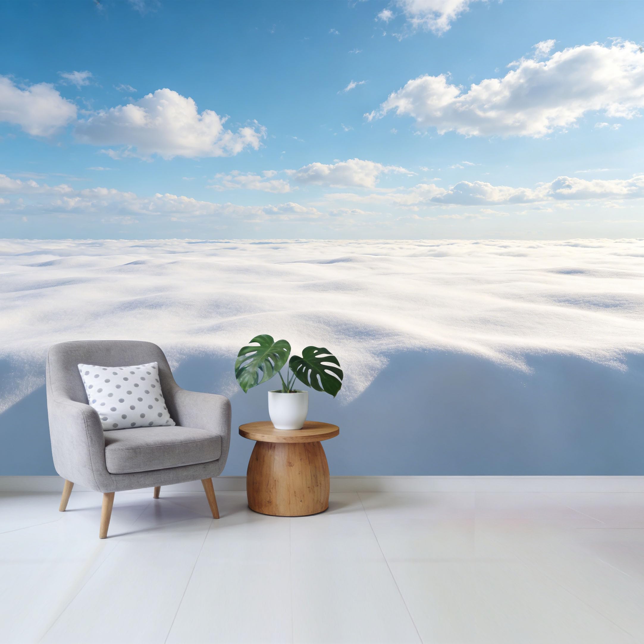 Custom Size Wall Mural Snowy Landscape Above Clouds Blue Sky Aerial View Removable Self Adhesive Fabric，Home Wall Decor for Living Room Bedroom Bathroom
