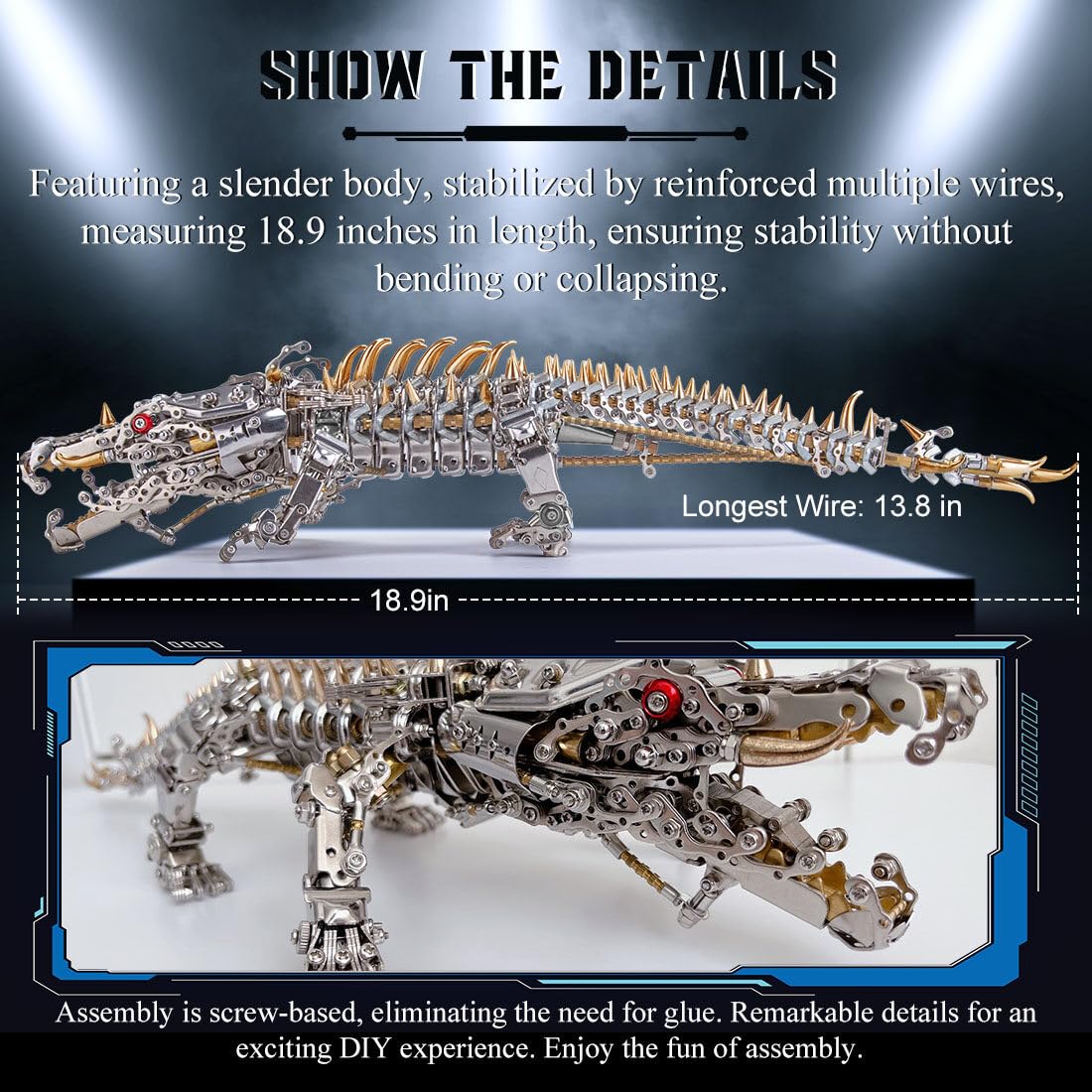 Rompecabezas de metal 3D para adultos, rompecabezas de metal de cocodrilo dormido 3D con herramienta, decoración del hogar y cumpleaños (más de 1500 piezas)