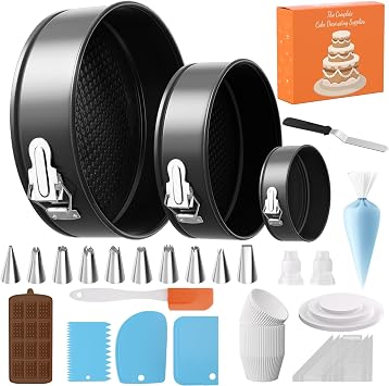 131Pcs Springform Pan Cake Pan Sets for Baking Non-Stick Cake Decorating Kit 4, 7, 9 Inch, Piping Bags and Tips Cheesecake Bakeware Baking Tools Parchment Paper & Manual
