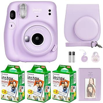 Fujifilm Instax Mini 11 Camera with Fujifilm Instant Mini Film (60 Sheets) Bundle with Deals Number One Accessories Including Carrying Case, Color Filters, Photo Album, Stickers + More (Lilac Purple)