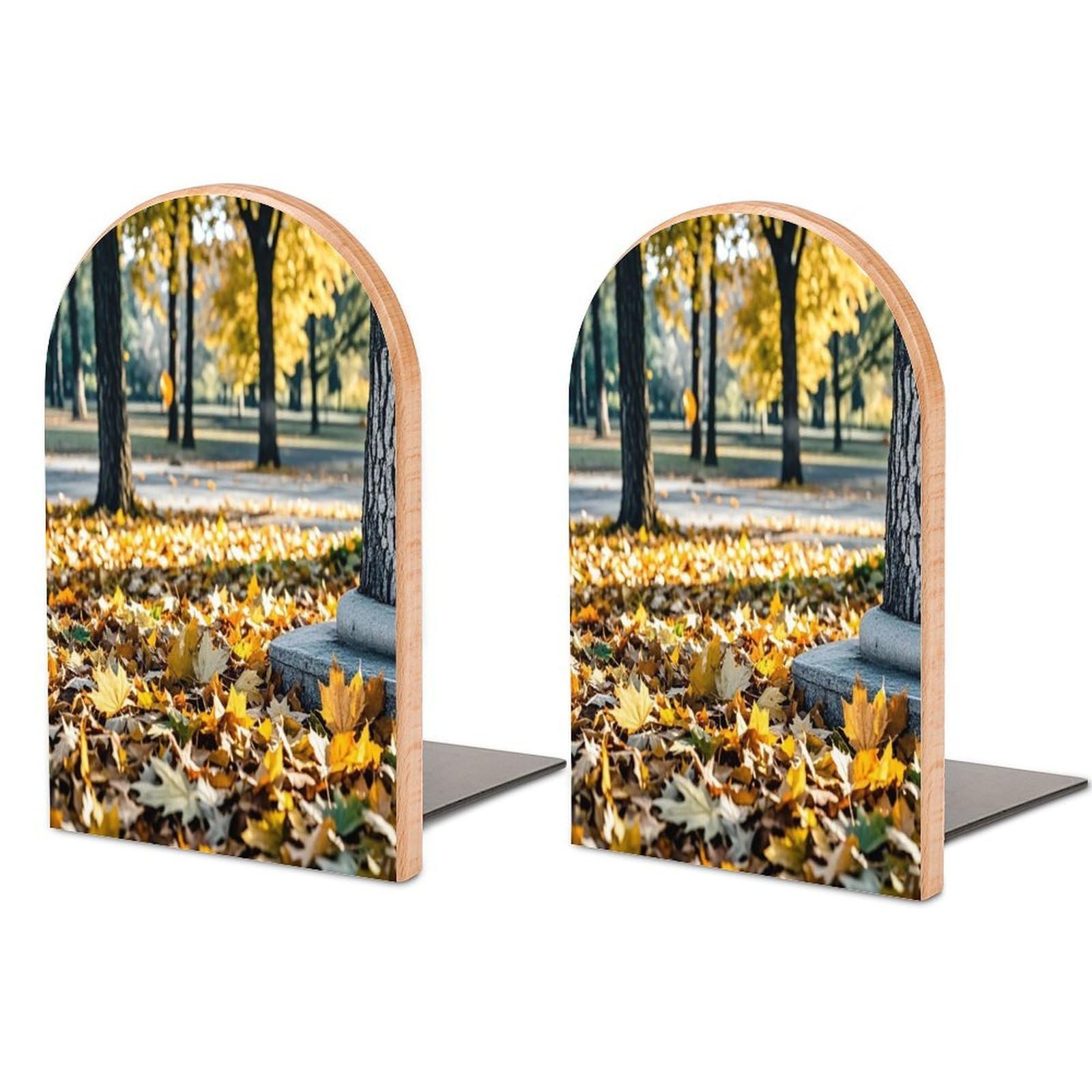 Leaves Fall in Autumn Bookend for Shelves Unique Book End Sturdy Books Holder Heavy Duty Wooden Bookends Support Non-Slip Book Organizers Decorative Modern Bookend Holder for Home