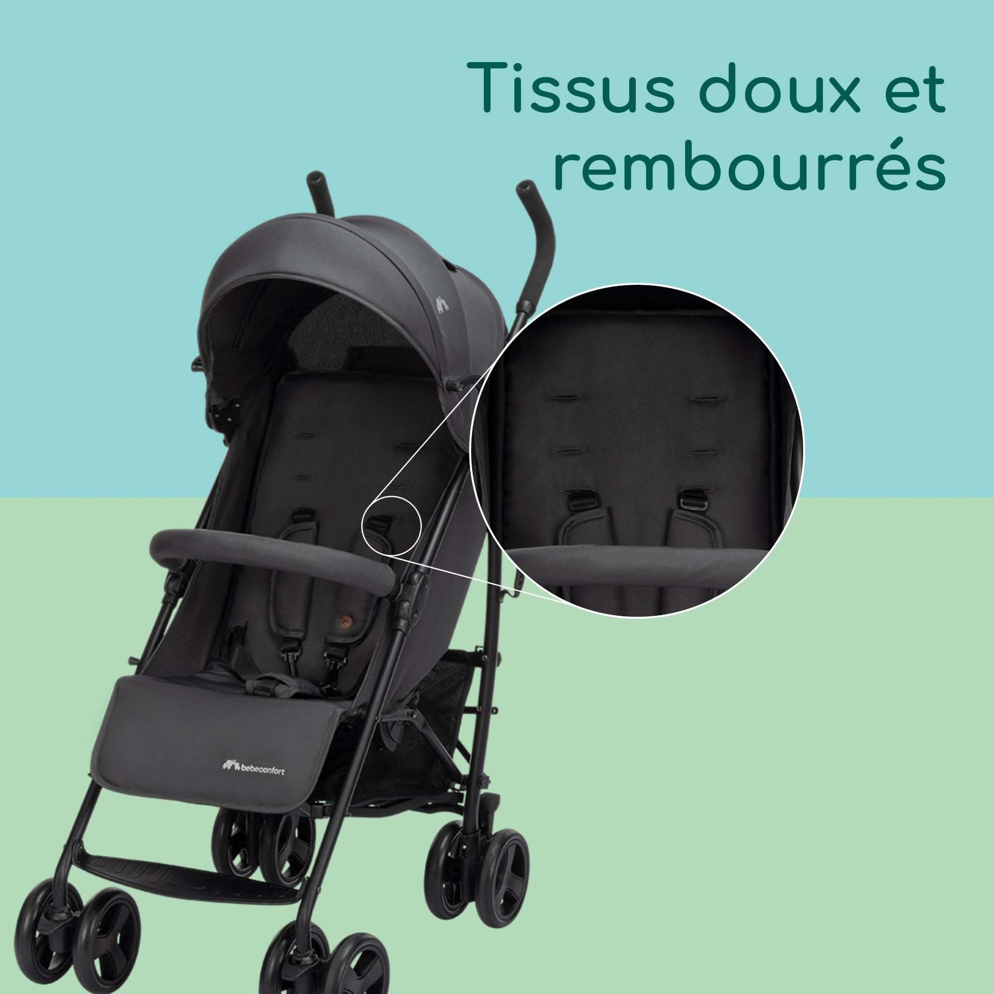 Bebeconfort Dusk, Poussette pour Bébé, 0 - 4a (0 - 22 kg), Poussette de Voyage dès la Naissance, Compacte et Légère (5,6 kg), Tissus Doux et Rembourrés, Pliage Compact, Panier, Mineral Graphite