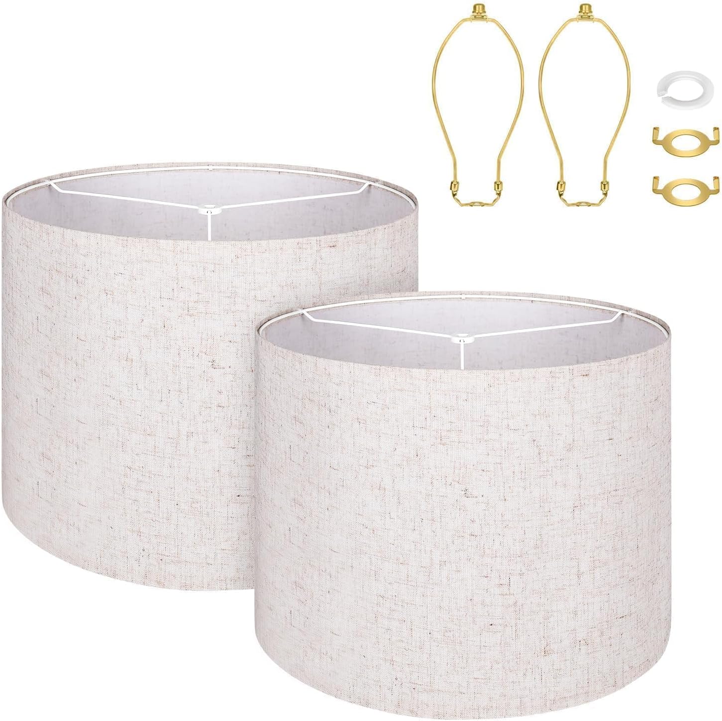 Extra Large Brown Lamp Shades Set of 2 Natural Linen Lampshade 15" Top X 15" Bottom X 12" Height for Home Bedroom Living Decor Table Lamps Floor Lamps Replacement Easy Assembly Required Spider Fitter