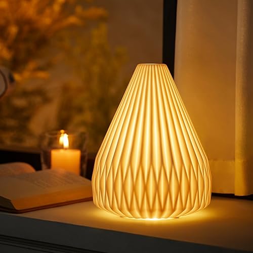 Miniatura 2 de RONDURE Lámpara de mesa moderna de cerámica de 9.1 pulgadas, lámparas de noche modernas para dormitorio, sala de estar y mesita de noche, pantalla