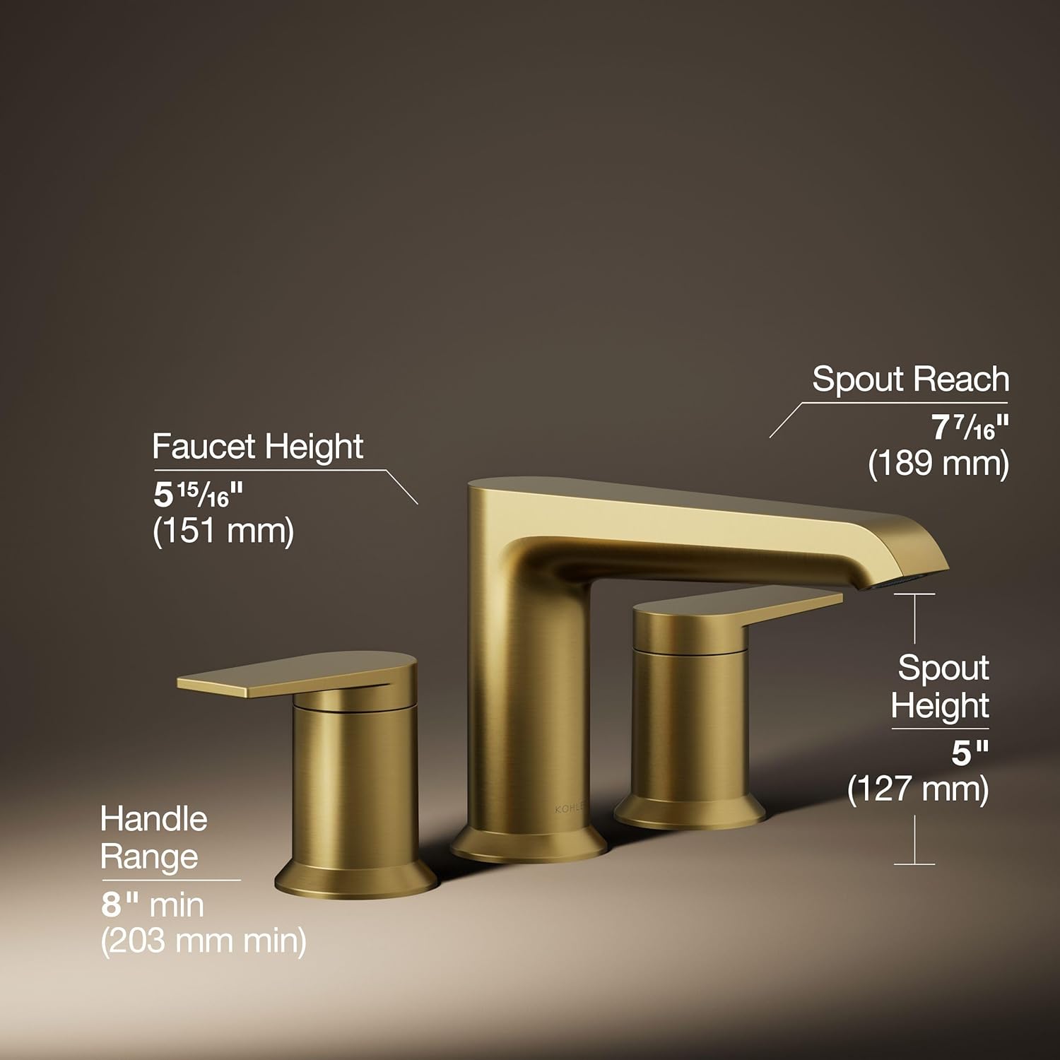 KOHLER K-T25740-4-2MB Hint Two-Handle Deck-Mount Bath Faucet Trim, 10.0 GPM, Minimalist Design, Corrosion Resistant, Vibrant Brushed Moderne Brass