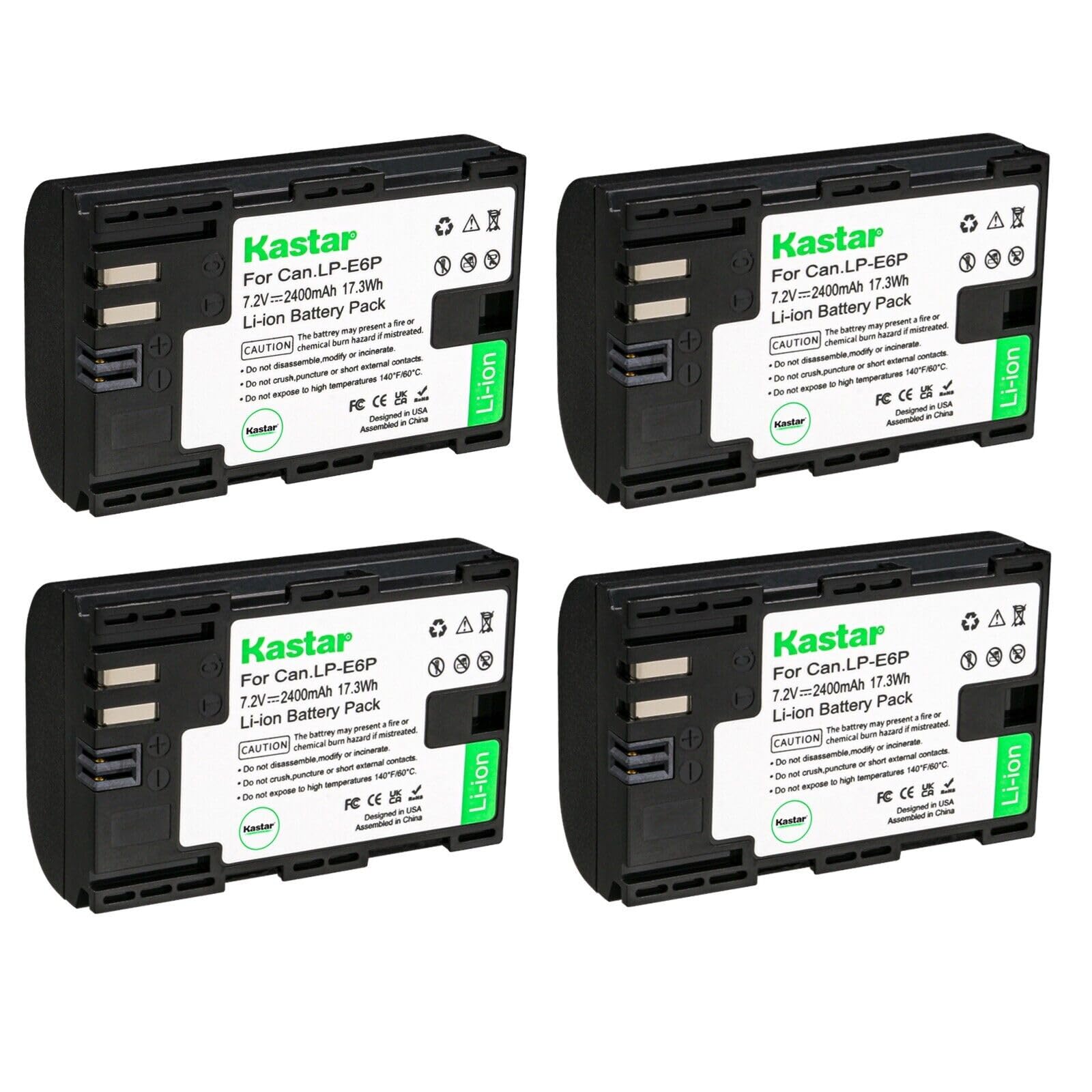 Kastar 4-Pack LP-E6P Rechargeable High-amperage Lithium-ion Battery Replacement for Canon LPE6P Battery, Canon LC-E6 and Canon LC-E6E Battery Chargers