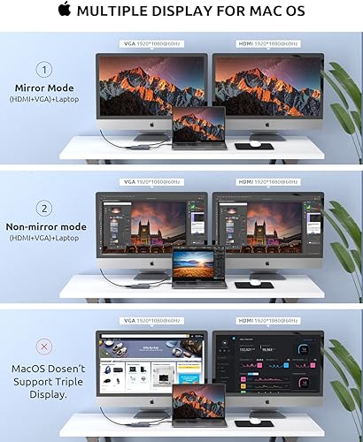 Miniatura 4 de Hub USB C, estación de acoplamiento, adaptador USB C 6 en 1, adaptador multipuerto HDMI 4K, con puertos VGA, 2 puertos USB 2.0, lector de tarjetas