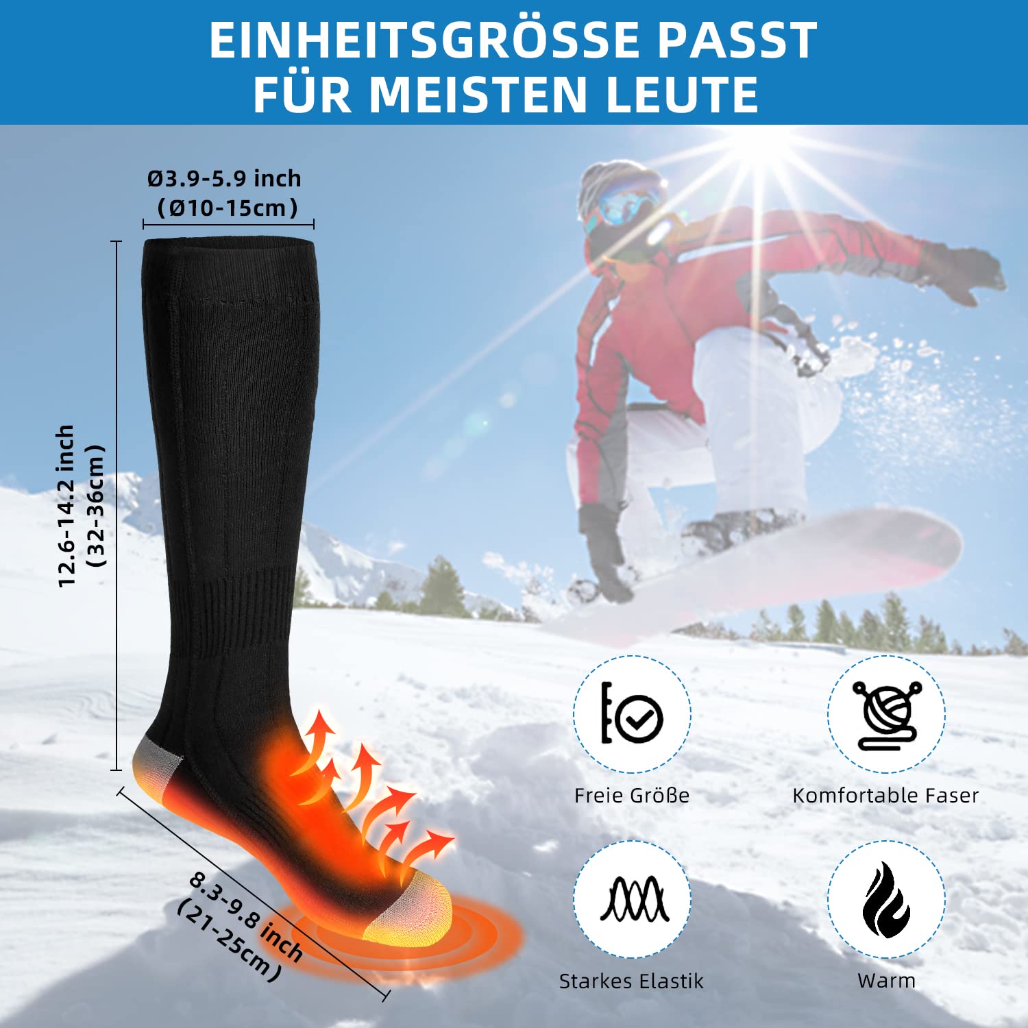 Chaussettes Chauffantes Hommes Femmes, Chaussettes Chauffantes avec Batterie Rechargeable 4000mAh, Chauffe-Pieds Chauffants électriques