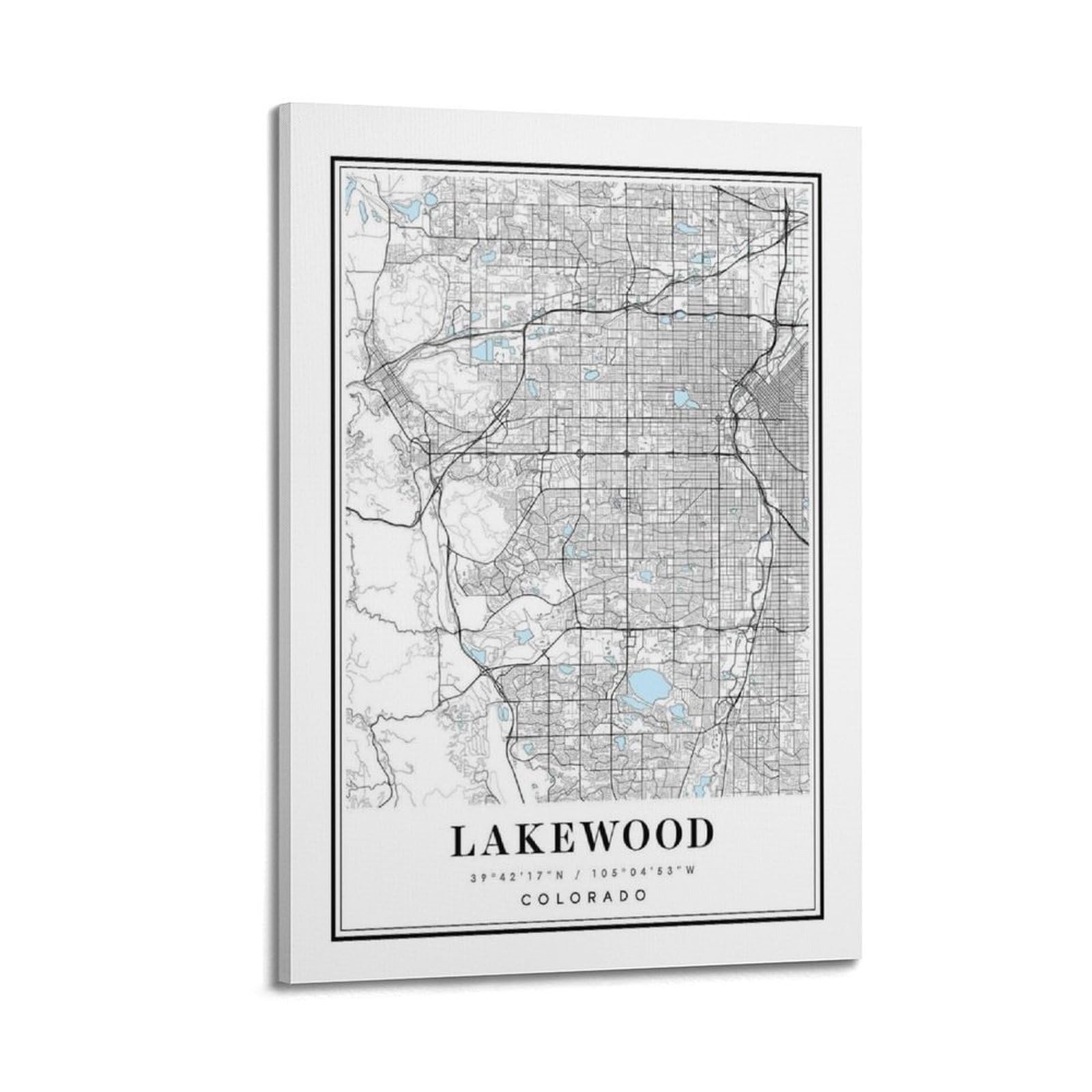 xiaoxiaoshen Lakewood Colorado Map Canvas Poster Wall Art Prints Room Aesthetic Murals Bedroom And Living Decorations 24x36inch(60x90cm)
