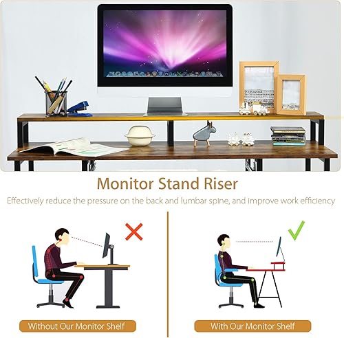 Miniatura 5 de Escritorio para computadora de 47 pulgadas con gabinete, escritorio de oficina rústico con estantes de almacenamiento, bandeja para teclado y