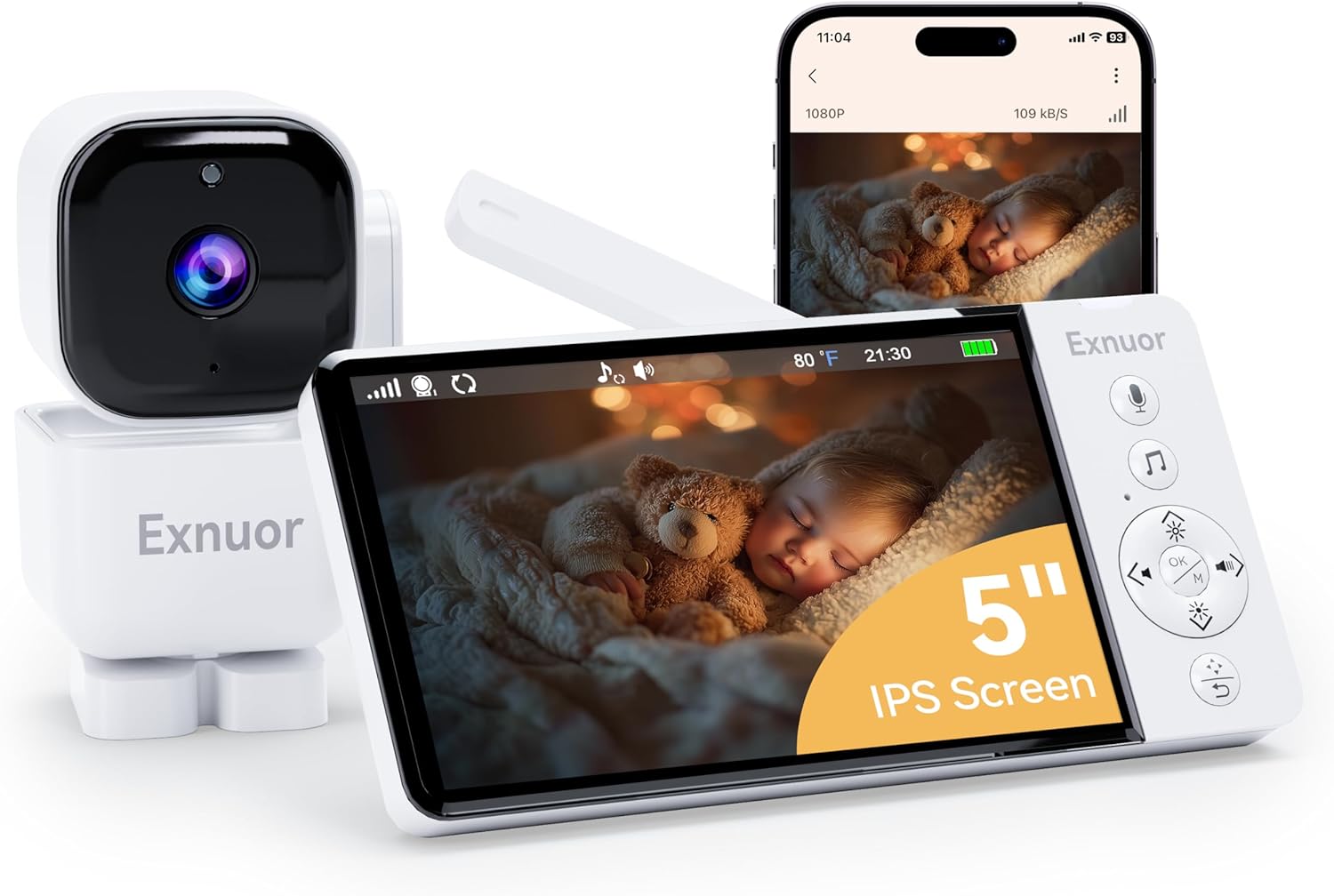 Baby Monitor with Camera and Audio, 5″ 1080P IPS Display, Secure FHSS Mode with Optional WiFi App, No Subscription or Cloud Storage, 5000mAh Battery, Motion Tracking, Night Vision, VOX