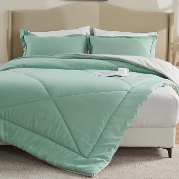 beeweed Coverless Single Summer Duvet 4.5 Tog - 135x200cm, Mint Green/White