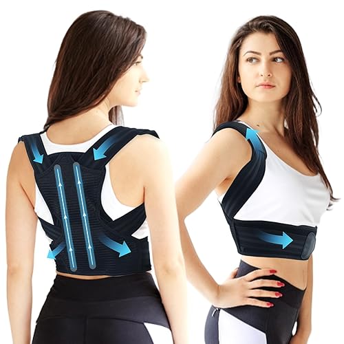 Miniatura 10 de Flylin Corrector de postura para niños, ajustable, recto, con almohadillas para los hombros, soporte de postura superior de la espalda para