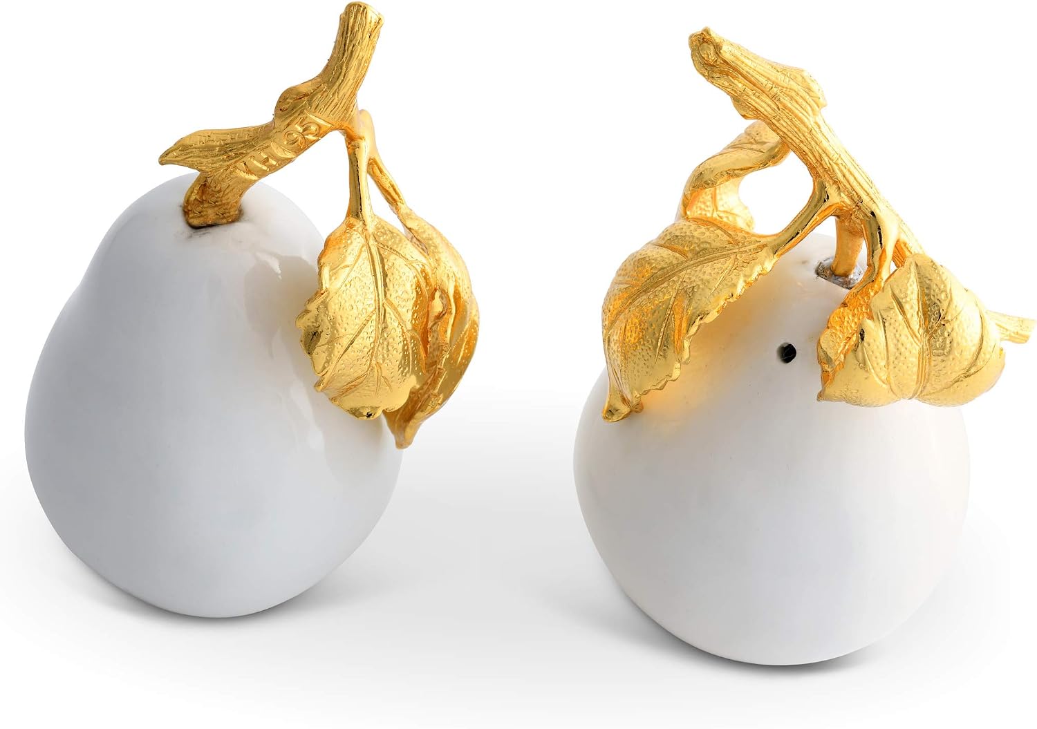 Vagabond House Porcelain Pear Salt and Pepper with Gold Leaf 3.75 inch Tall