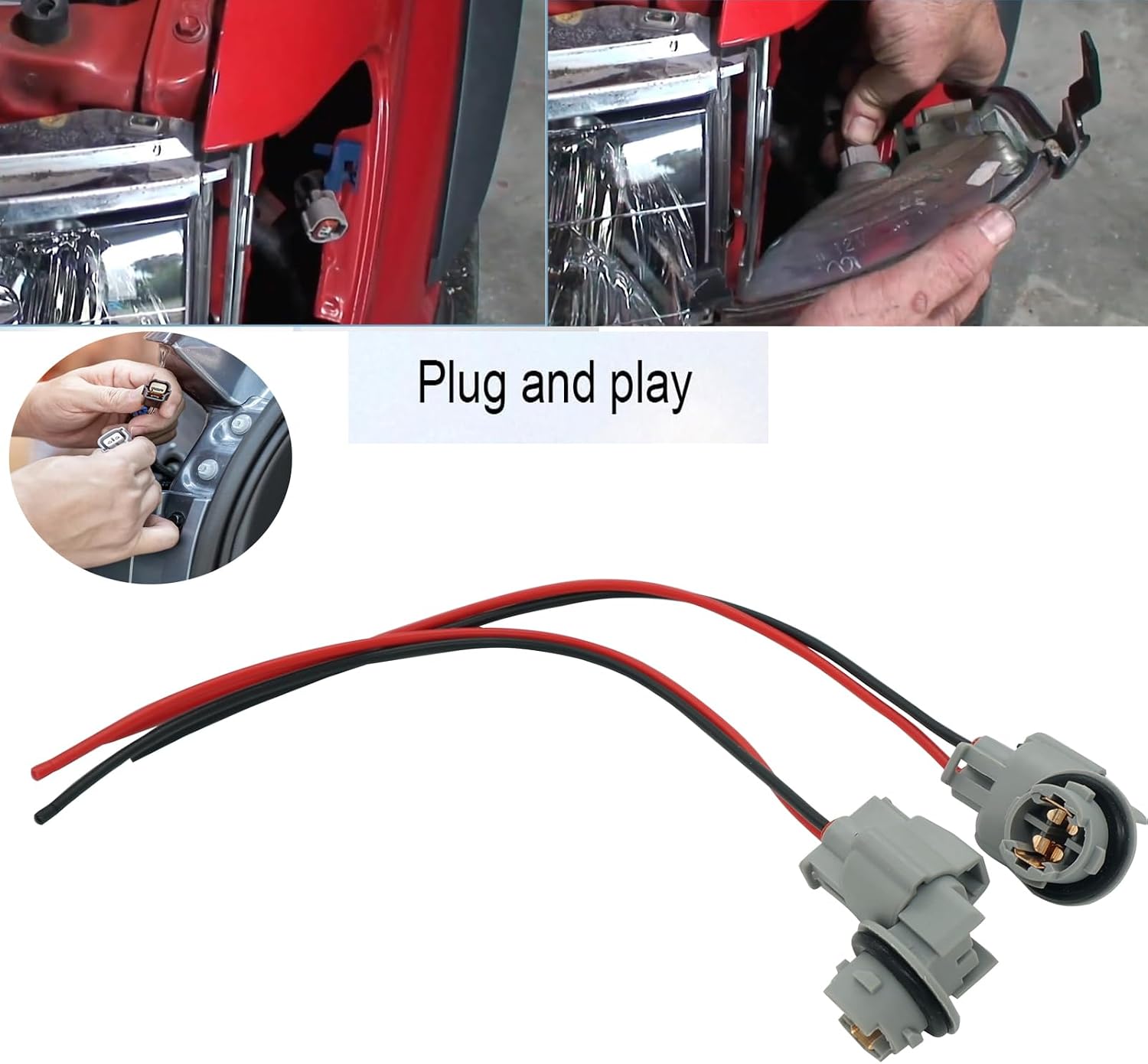 2 Pcs Rear Bumper License Plate Light Lamp Bulb Socket Wiring Harness Connector Pigtail Plug for Toyota Corolla 1998-2024 Tundra 2000-2008 Tacoma 2005-2007 OE# 90075-60005 9007560005