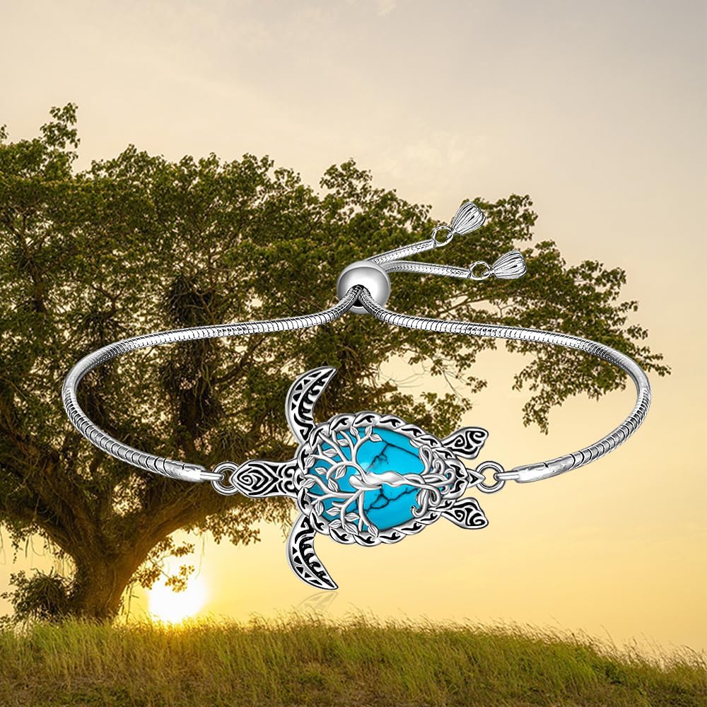 Turtle Bracelet Turquoise Tree of Life Sea Turtle Bracelet for Women Sterling Silver Hawaiian Sea Jewelry Ocean Beach Gifts - Image 9