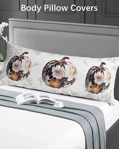 Miniatura 5 de Lujosa funda de almohada corporal de calabazas, fundas de almohada suaves decorativas de lujo para sofá, cojín lumbar largo, cierre de sobre, otoño,