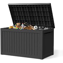 300 Gallon Outdoor Storage Box Waterproof Lockable Resin Deck Box Large, Patio Storage Bin for Pool Accessories Cushion Furniture, Garden Tools, UV-Resistant Outside Delivery Black