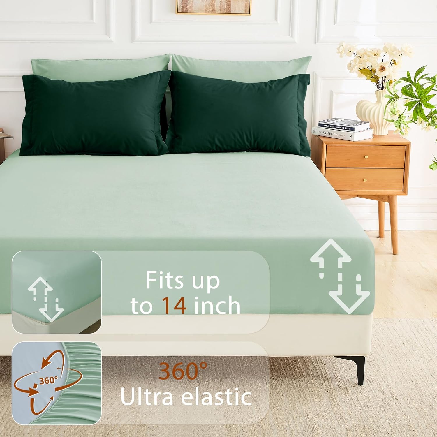 MUXHOMO 7 Pieces Queen Comforter Set, Soft Bed in a Bag Queen Size, All Season Bedding Set with Comforter, Flat Sheet, Fitted Sheet, Pillowcases & Shams, Forest Green & Sage Green - Image 5