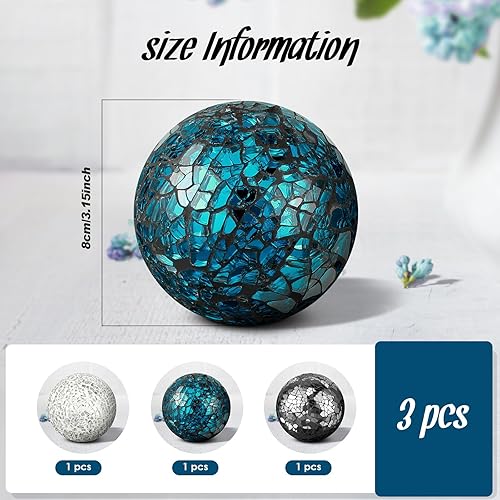 Miniatura 2 de Cunhill 3 bolas decorativas de vidrio de 3 pulgadas, mosaico, orbes de vidrio, esferas de centro de mesa, decorativas para tazones, jarrones, mesas
