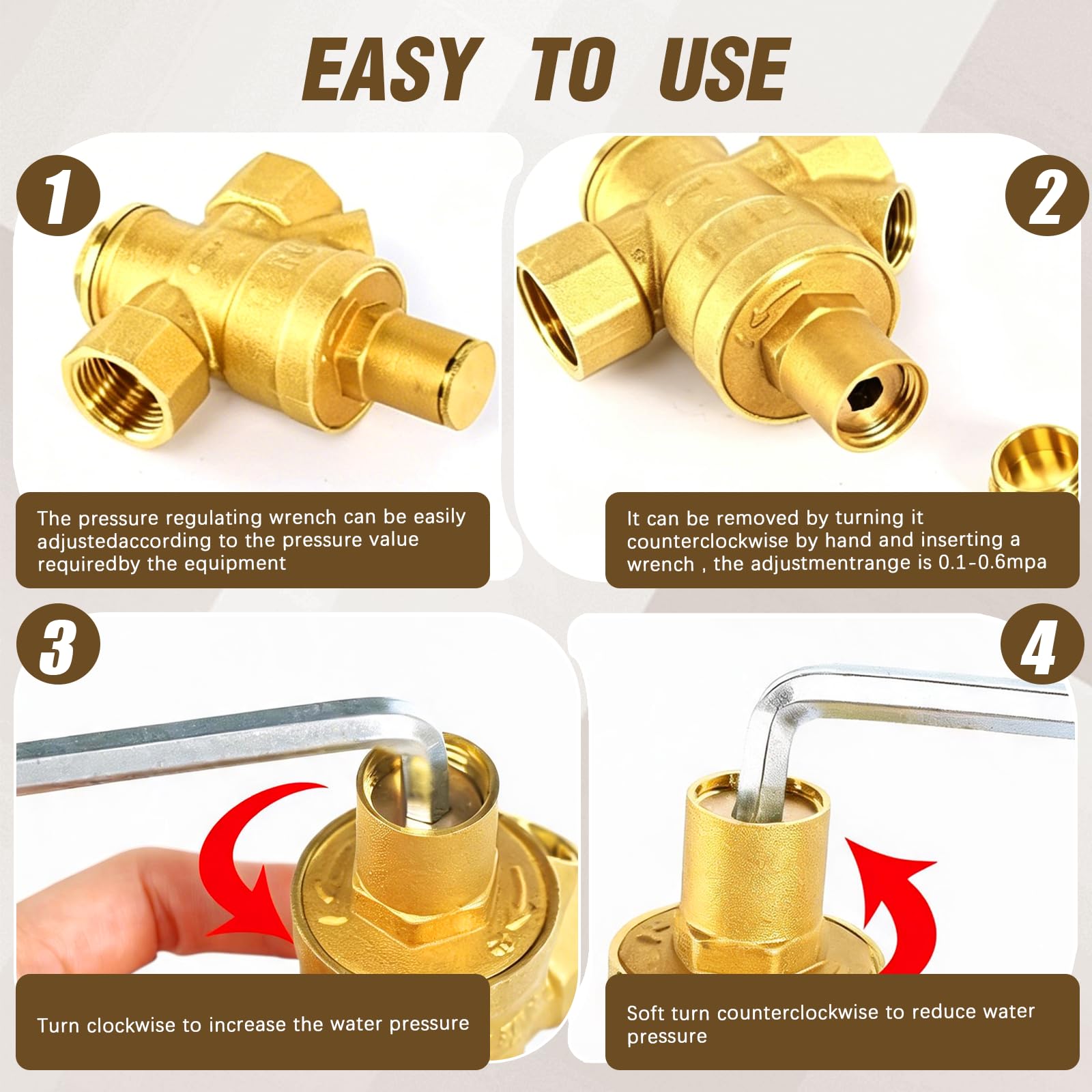 BRGD Reducteur de Pression eau DN20 3/4 Pouce, Vanne de Réduction de Pression D'eau avec Manomètre 0–160 PSI et Filtre pour Habitations, Bâtiments et Usines