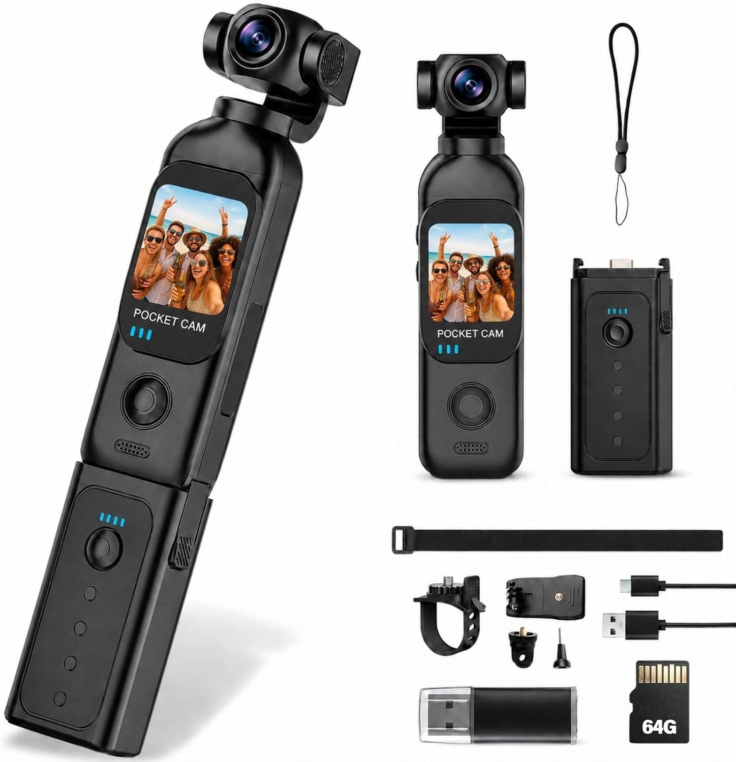 Vlogging Camera with 270° Rotating Lens, Pocket Camera with Audio & Video Recording,14-Hour Battery, Handheld POV Cameras with 64GB, Easy One-Button Recording for Travel,Daily Life