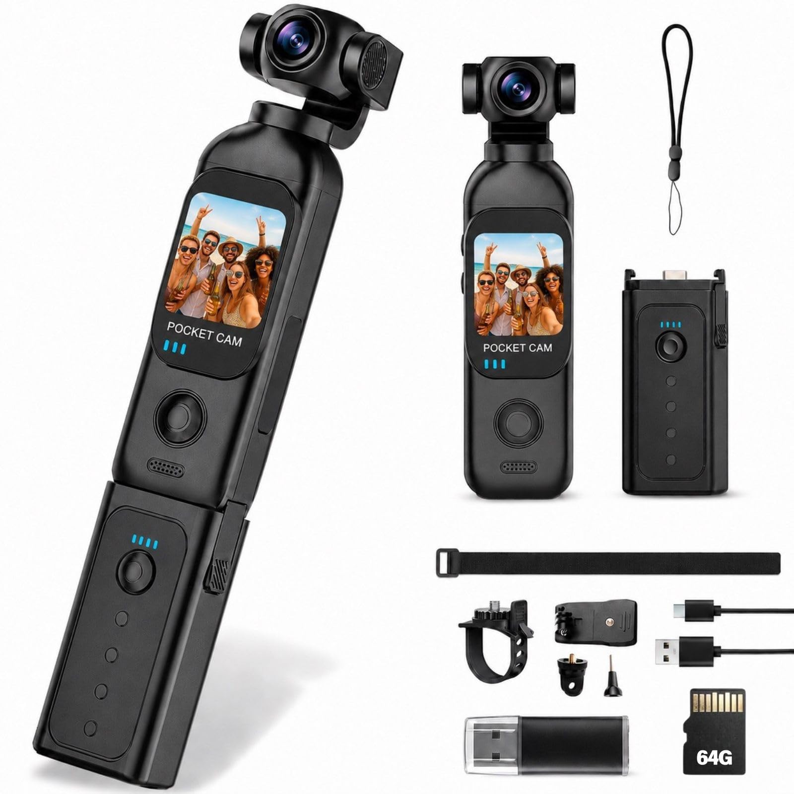 Telecamera per vlogging con obiettivo girevole a 270°, fotocamera tascabile con registrazione audio e video, batteria 14 ore, videocamere PV portatili da 64 GB, registrazione facile con un