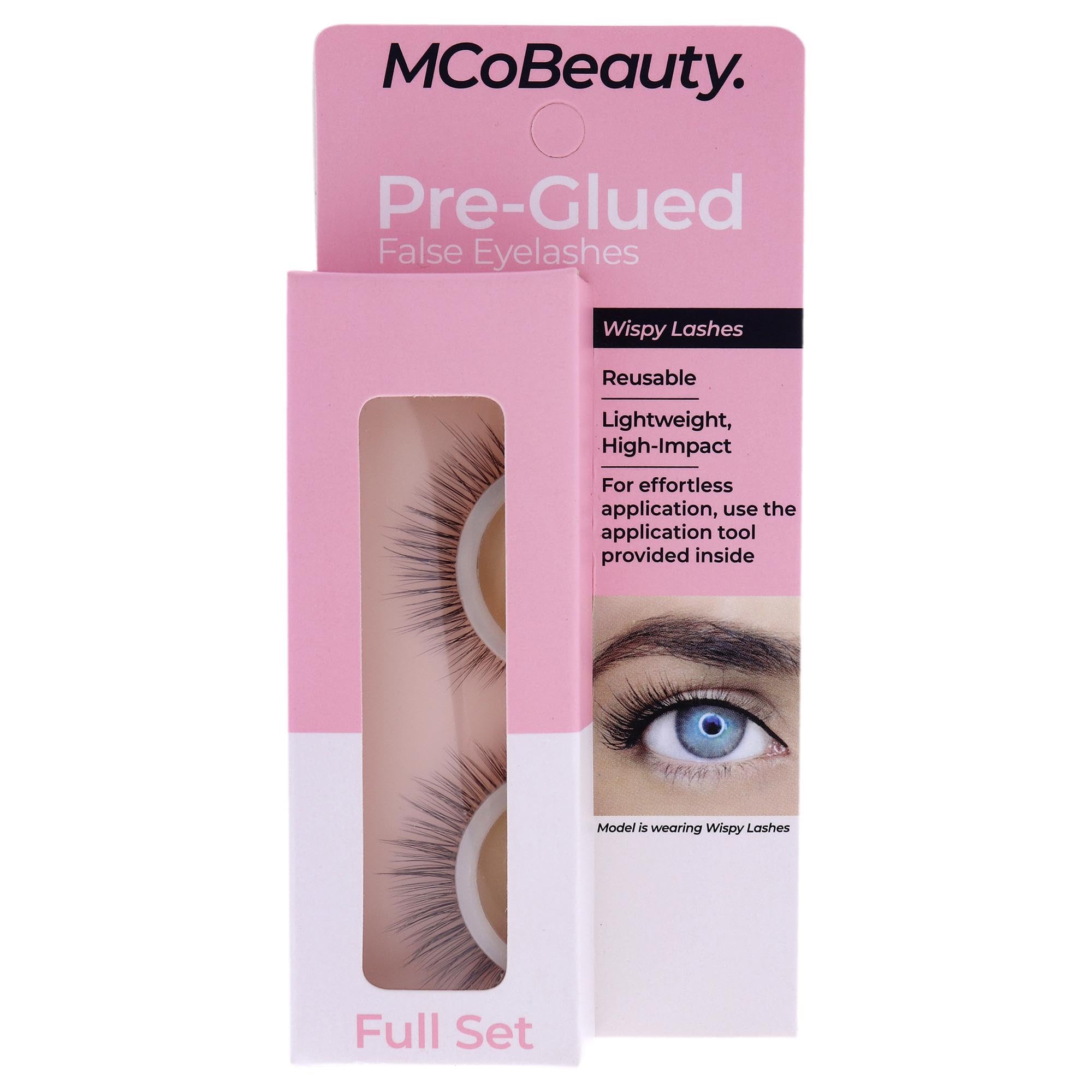 MCoBeauty Pre-Glued False Eyelashes Long Lasting, Lightweight And High Impact - Effortless Application - Adds Instant Volume And Glamor To Eyes - Reusable - Full Set - Wispy Lashes - 1 Pair