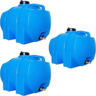 WaterPrepared 3 Pack Portable Water Tank, Plastic Handle & Hose Spigot, 35 Gallon, Blue