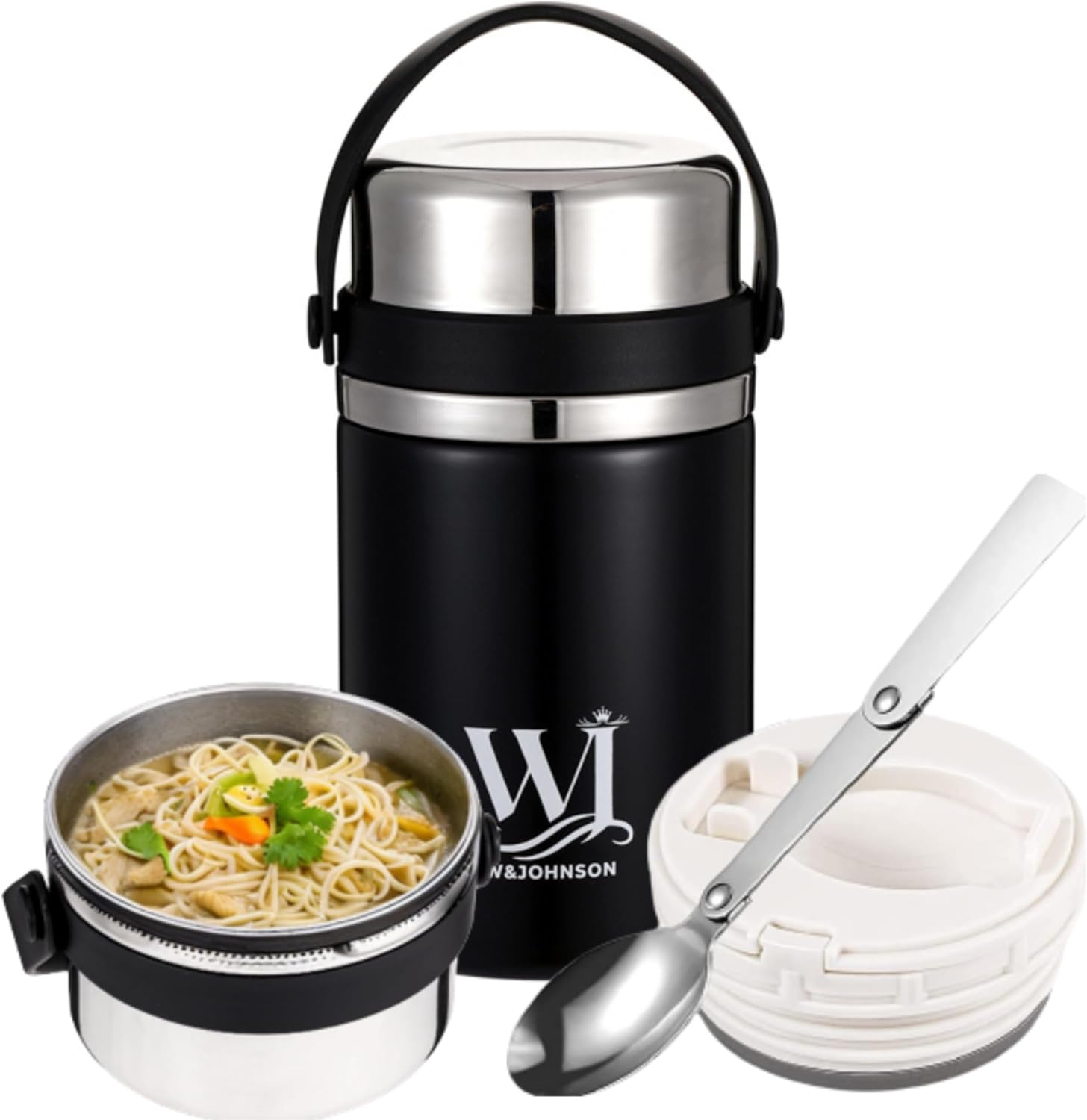 W&JOHNSON Food Flask Container, 800 ml Stainless Steel Double Walled Soup Flask Leakproof Food