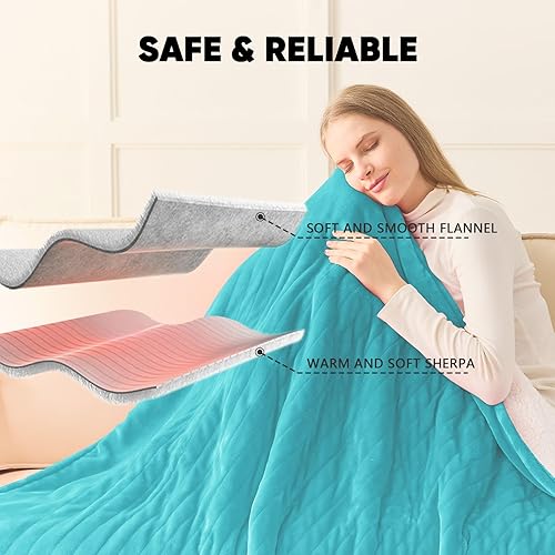 Miniatura 7 de greenoak Cobija térmica eléctrica, 50 x 60 pulgadas, 10 niveles de calor, hasta 8 horas de apagado automático, vellón suave, regalos de cumpleaños