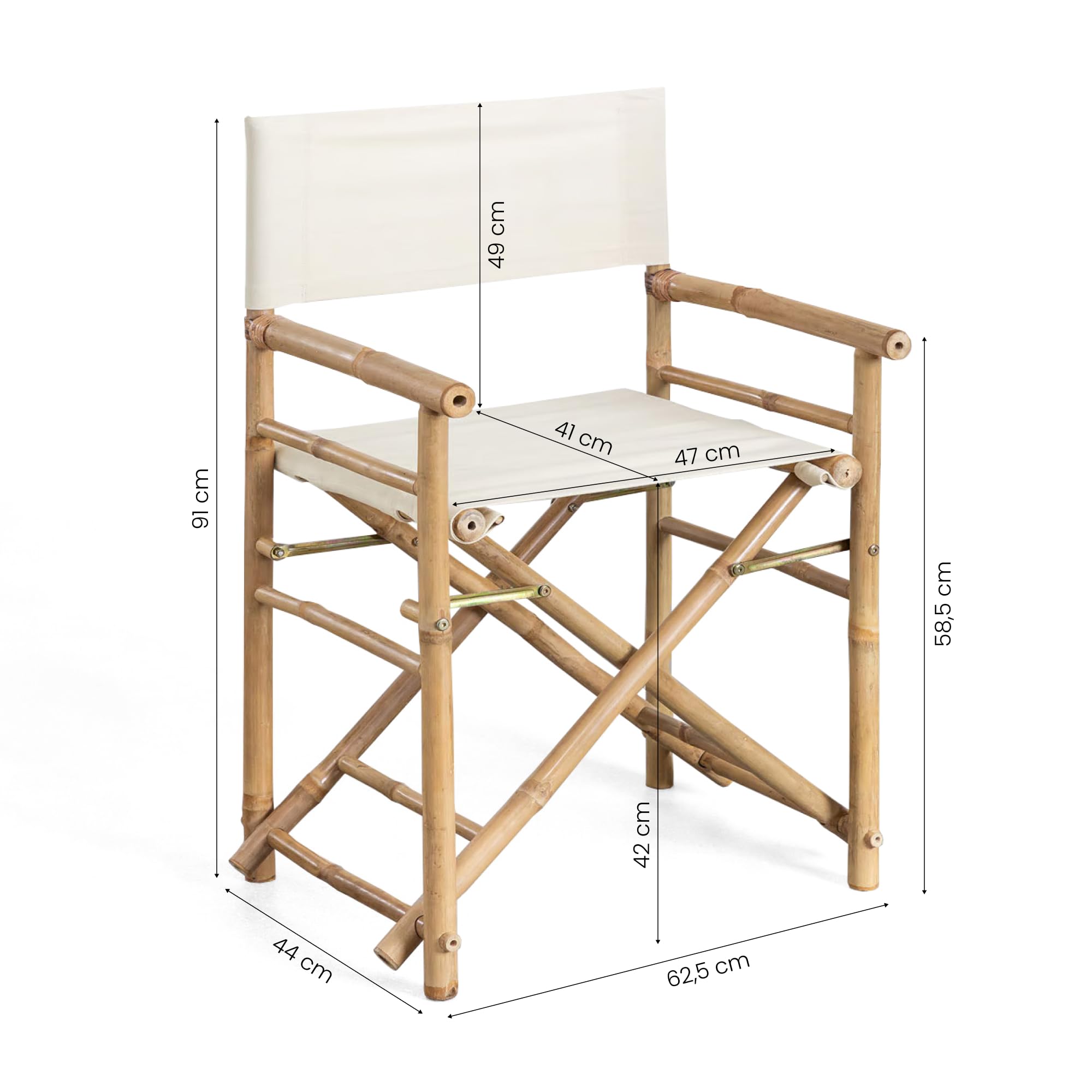 Brigros Estosa - Sedia regista in Bamboo con Telo in Cotone Bianco Set da 2-91x47x44 cm - Design Naturale e Confortevole, poltrona da giardino, poltrona in bamboo (Bianco)