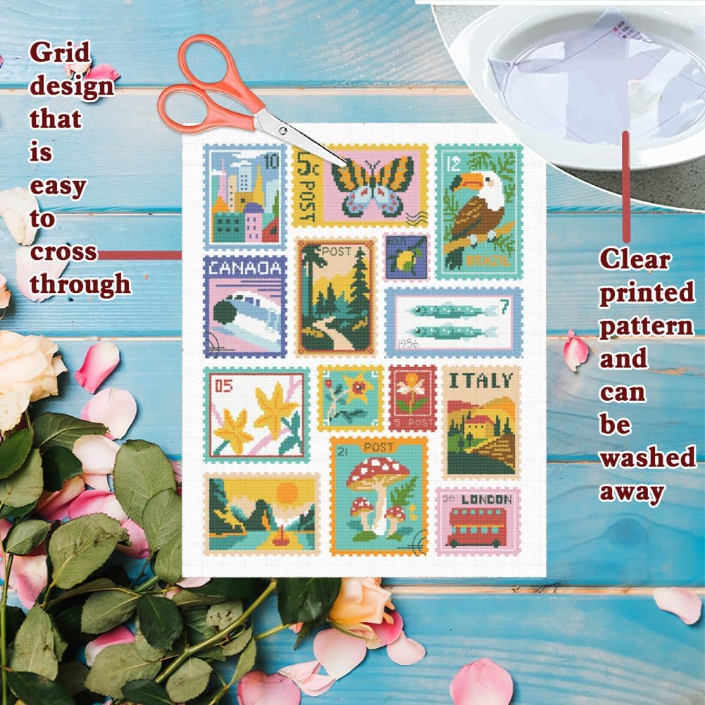 FREEBLOSS 11CT Cross Stitch Kits Stamp Collage Stamped Cross Stitch Wall Painting Craft Kit Embroidery Starter Kits for Adult Beginners with Instruction 15.7x19.7inch
