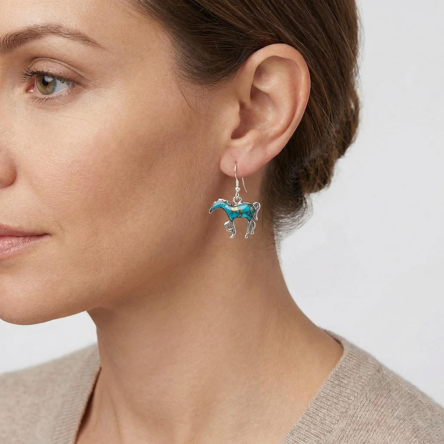 Horse Earrings Turquoise with 925 Sterling Silver & Genuine Gemstones (Choose Color)