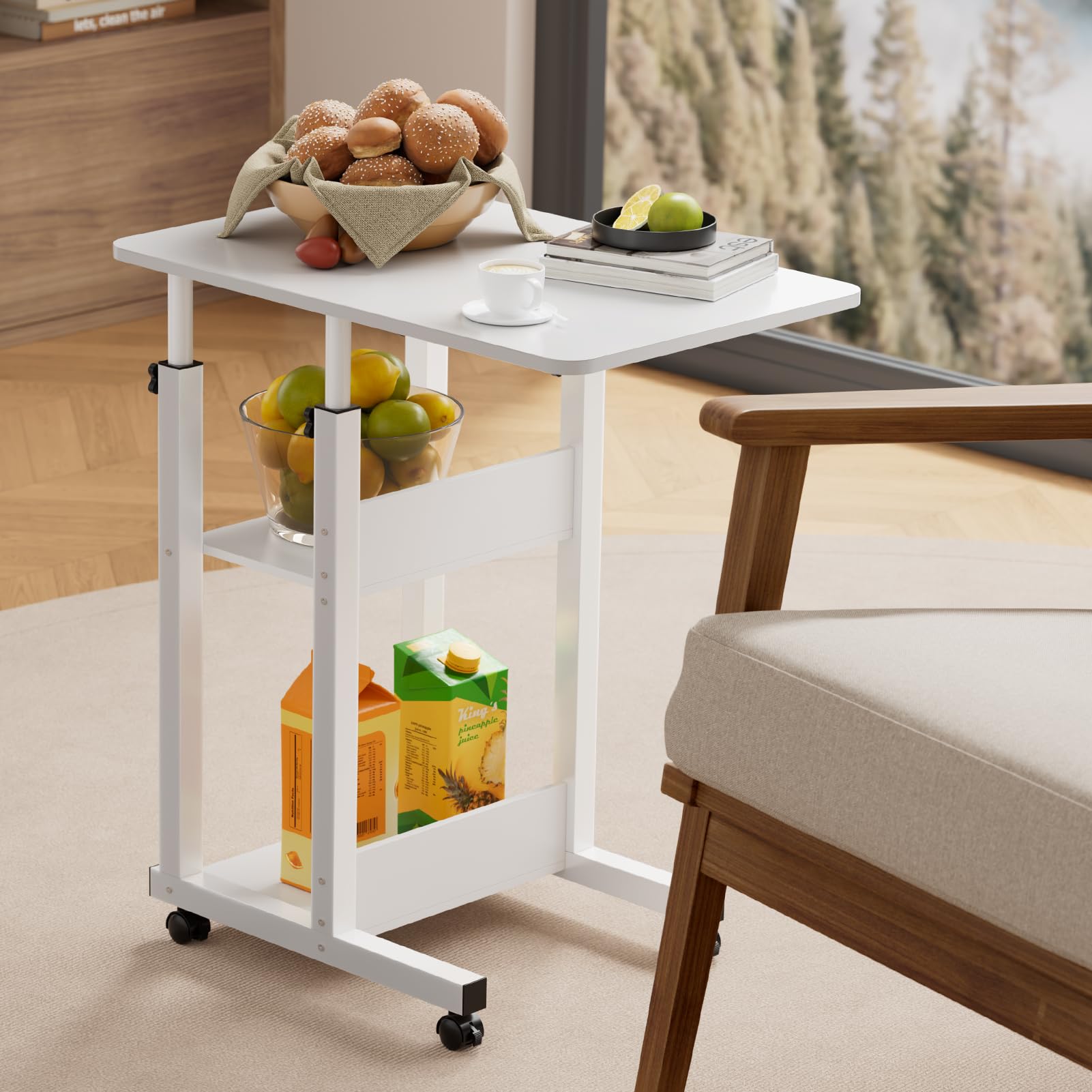 Warmiehomy Sobremesa con Ruedas bloqueables y Tapa elevable,Escritorio de Cama Plegable móvil de Altura Ajustable 68~85cm,Mesilla de Noche para Cama de Hospital Dormitorio Sofá（Beige）