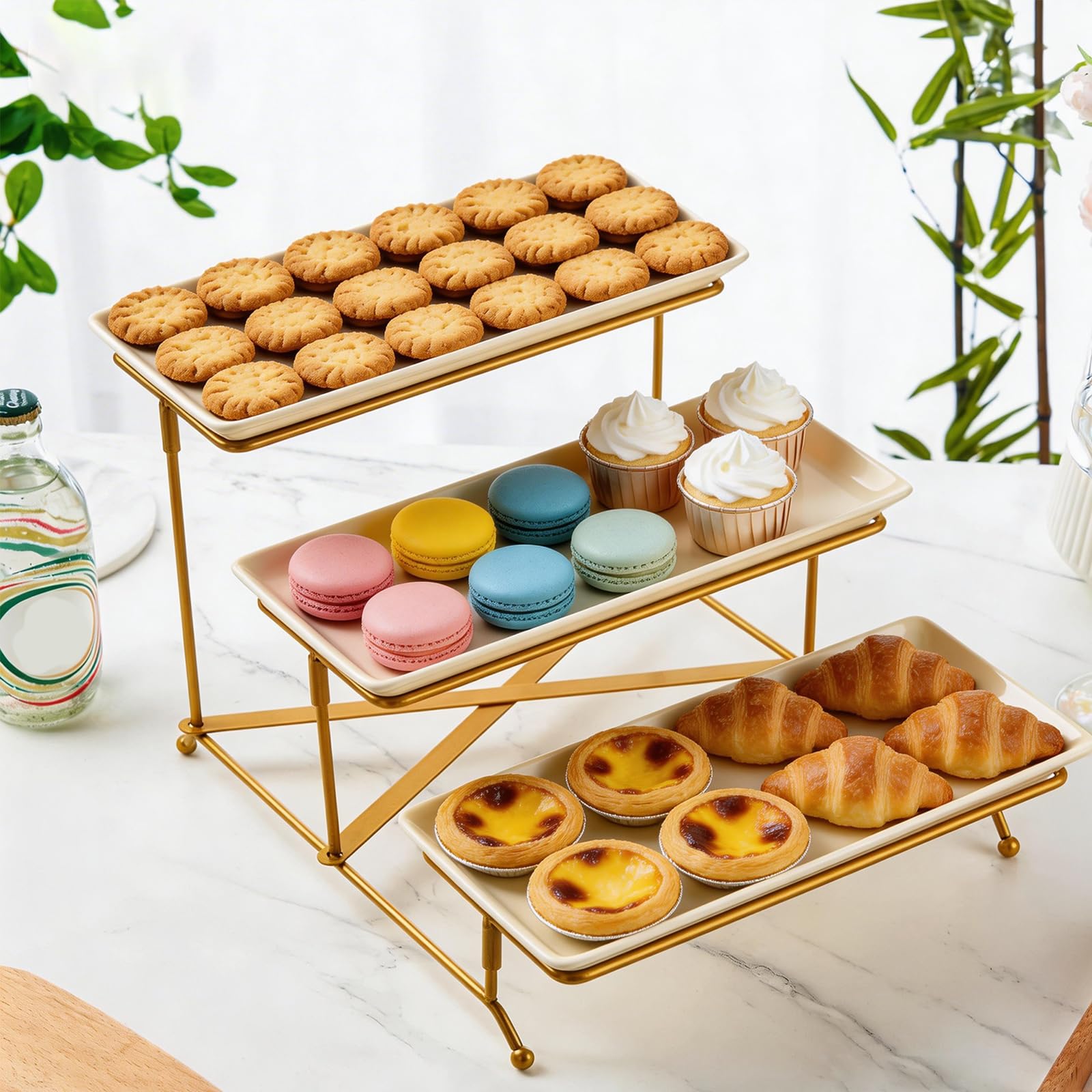 Alzata in ceramica a 3 ripiani per dessert e frutta, per feste, matrimoni e decorazione della casa, vassoio per frutta