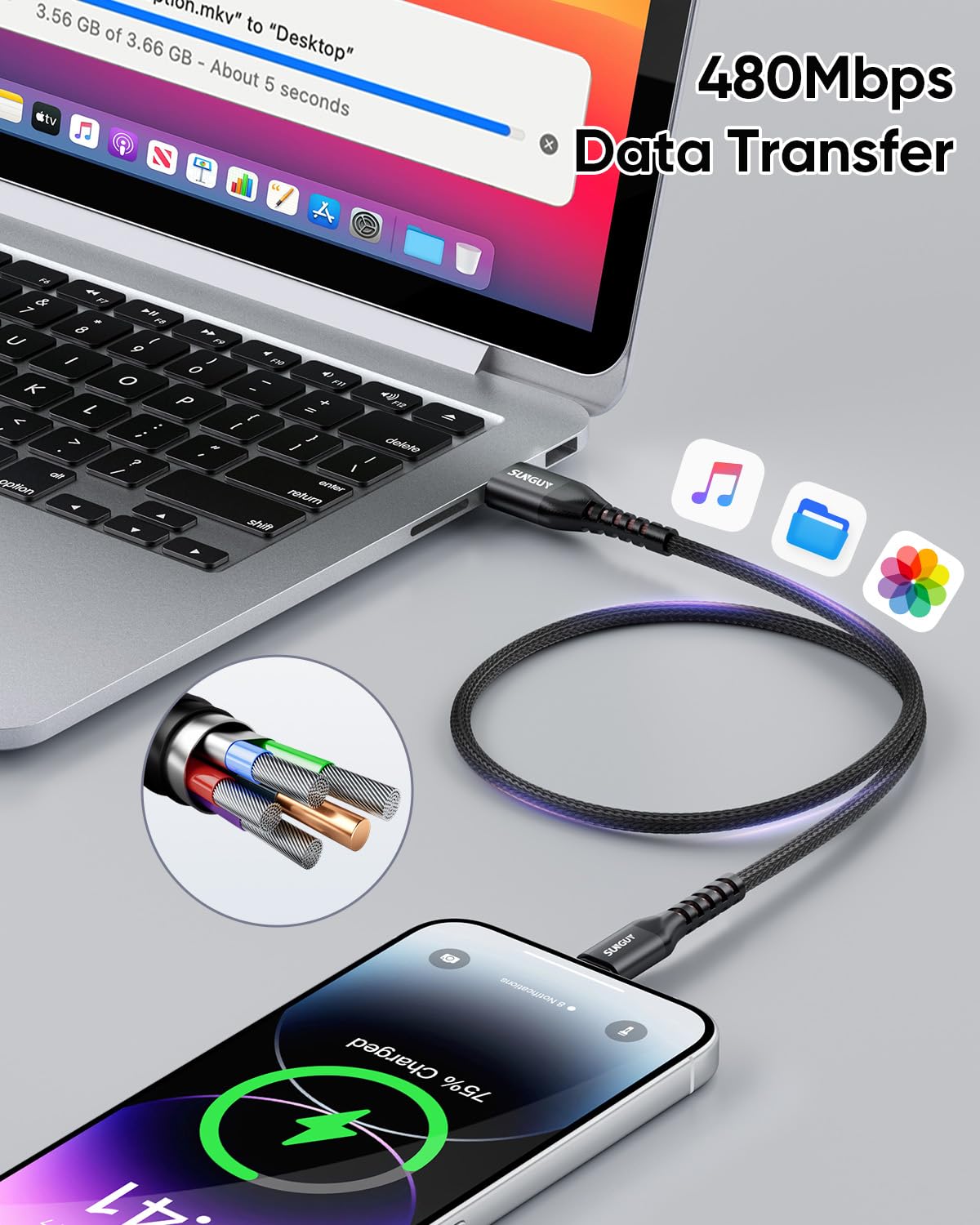 USB-A to Lightning Cable 0.5FT, 2Pack [MFi Certified] USB to Lightning Cable for Car, Short Charger Cord Nylon Braided Compatible with i-Phone 14/13/12/11 Pro Max Mini X XS XR 8 Plus 10 SE i-Pad-Black